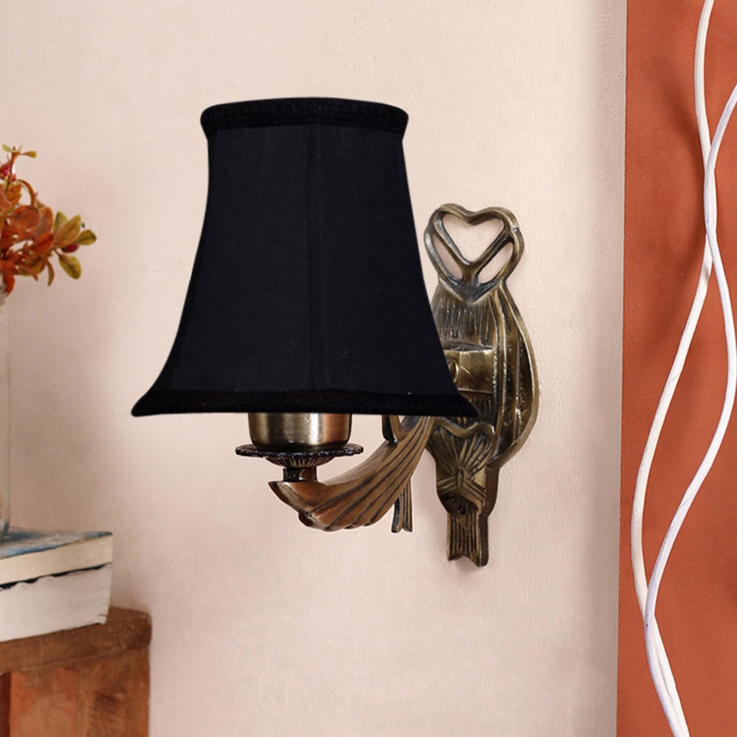 Devansh Gold Antique Wall Mounted Lamp With Black  Cotton Shade