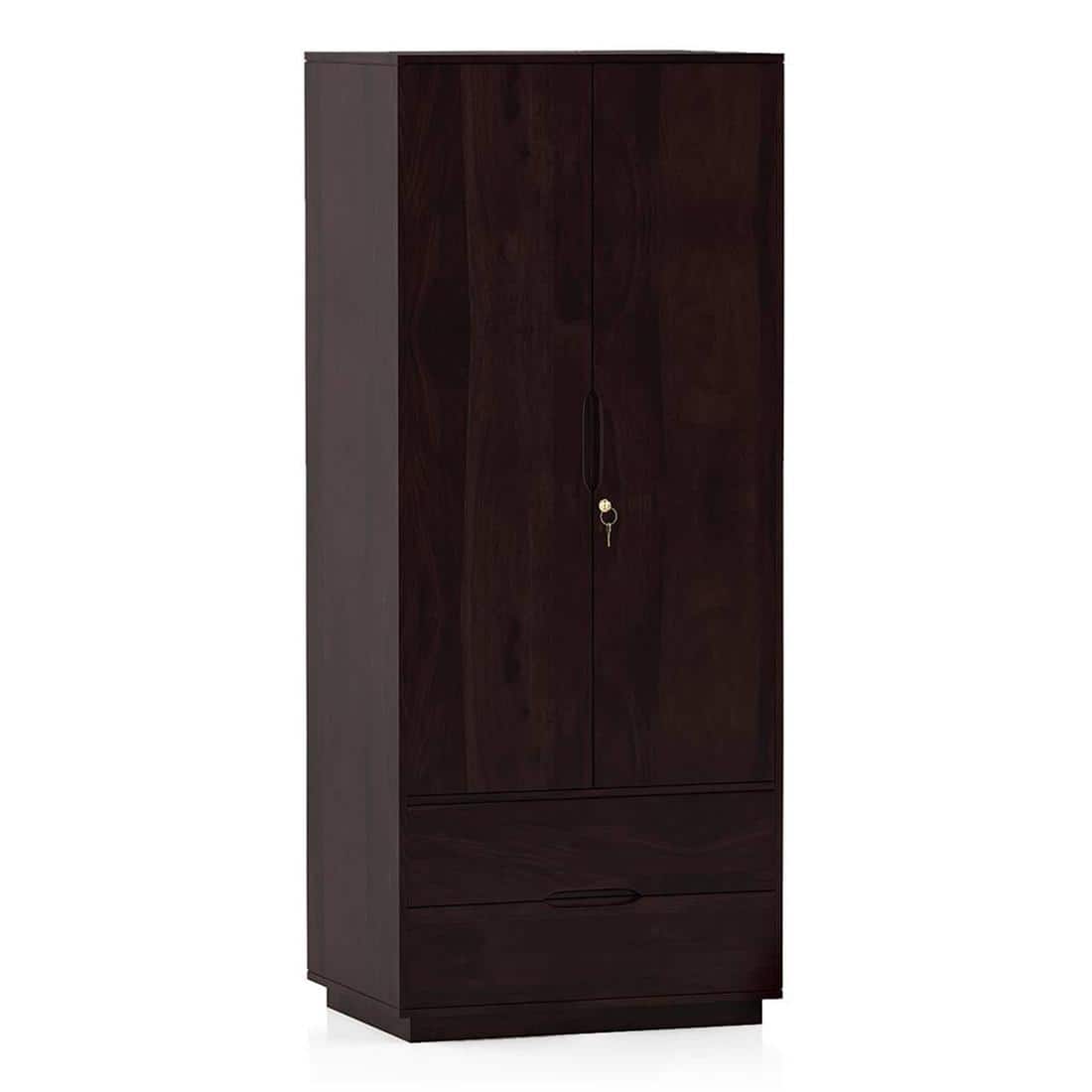 Zephyr Solid Wood 2 Door Wardrobe in Mahogany Finish