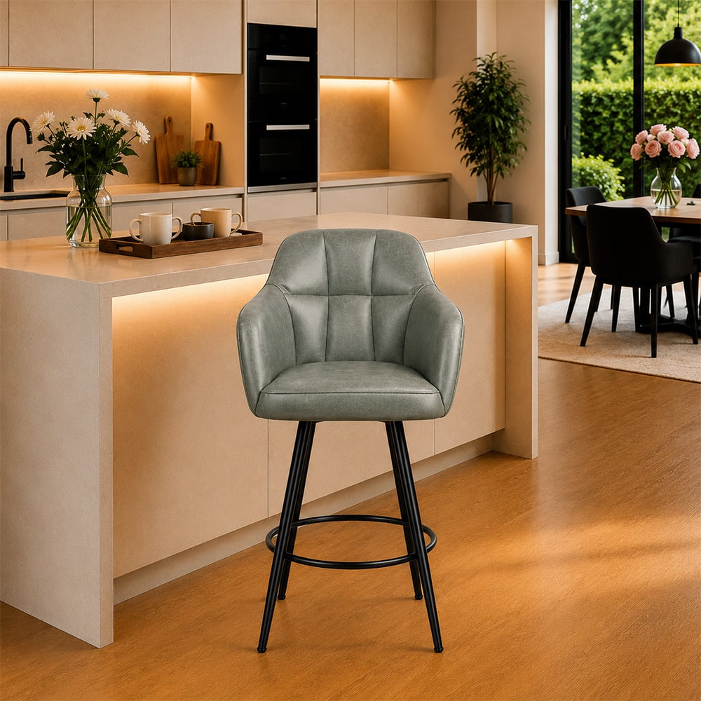 Doe Buck Luxury Faux Leather Counter Height Bar Stool in Sage Colour - Doe Buck