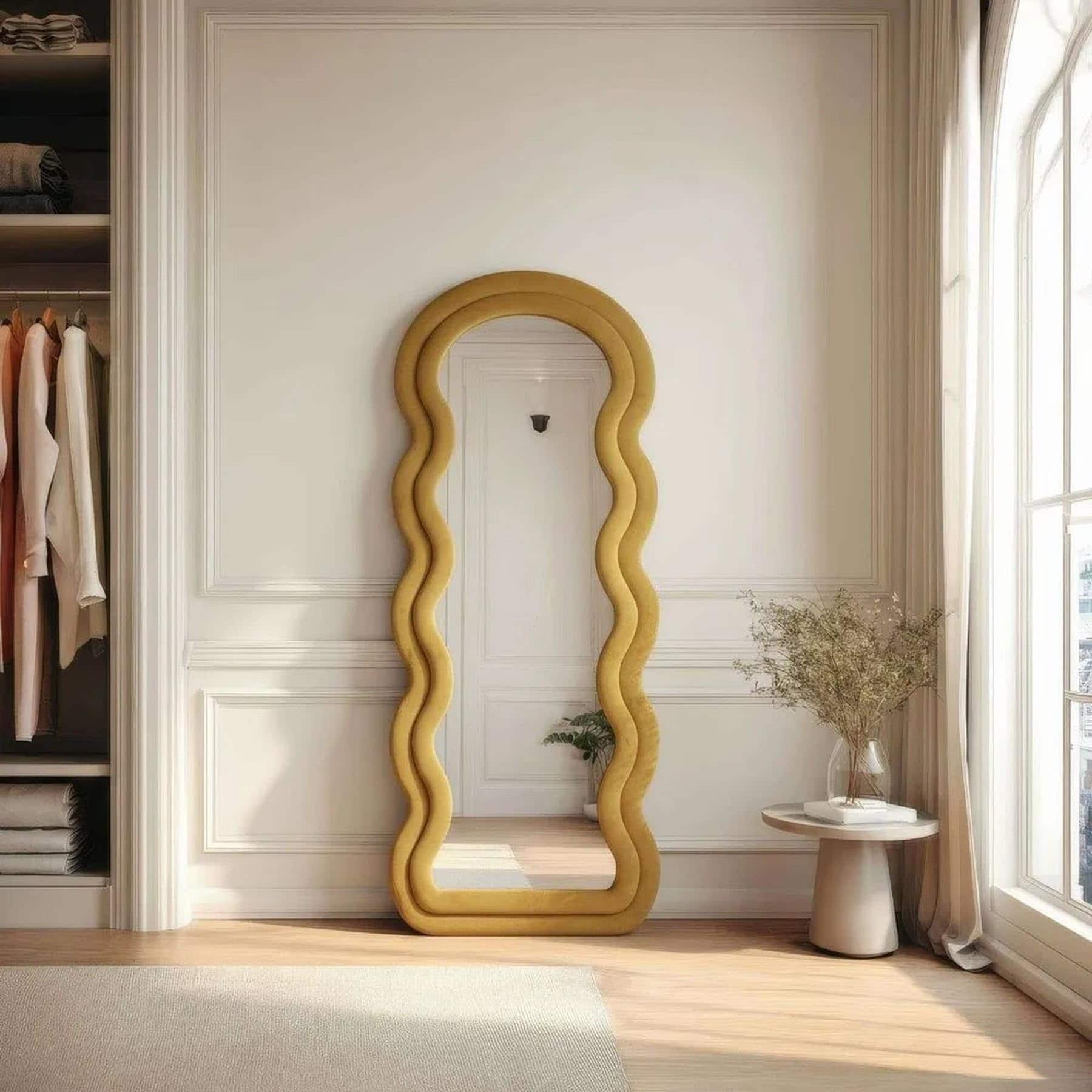 The Artment Mustard Ripple Edge Unbreakable Floor Mirror For Home (160 X 60 CM)