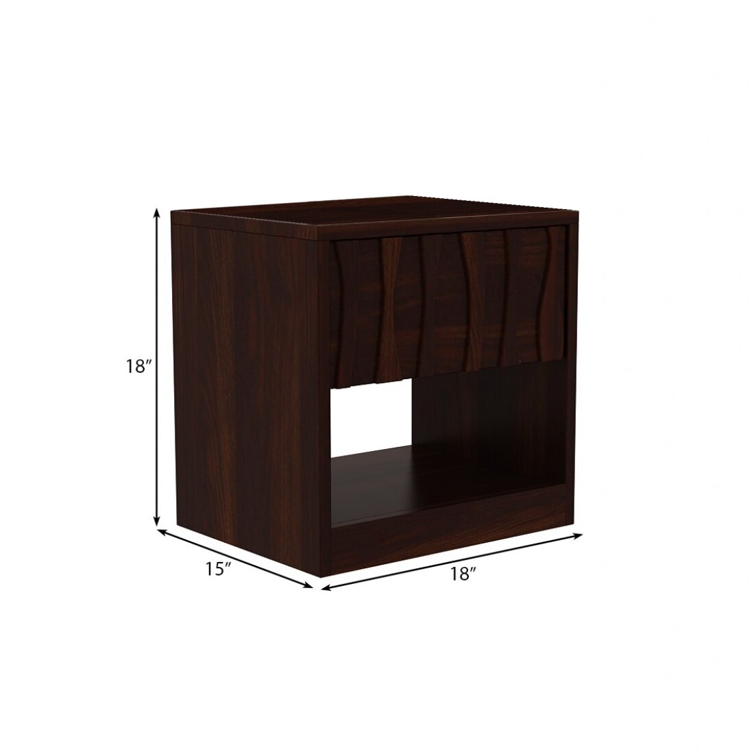 Wave Solid Wood  Bedside Table in Walnut Finish