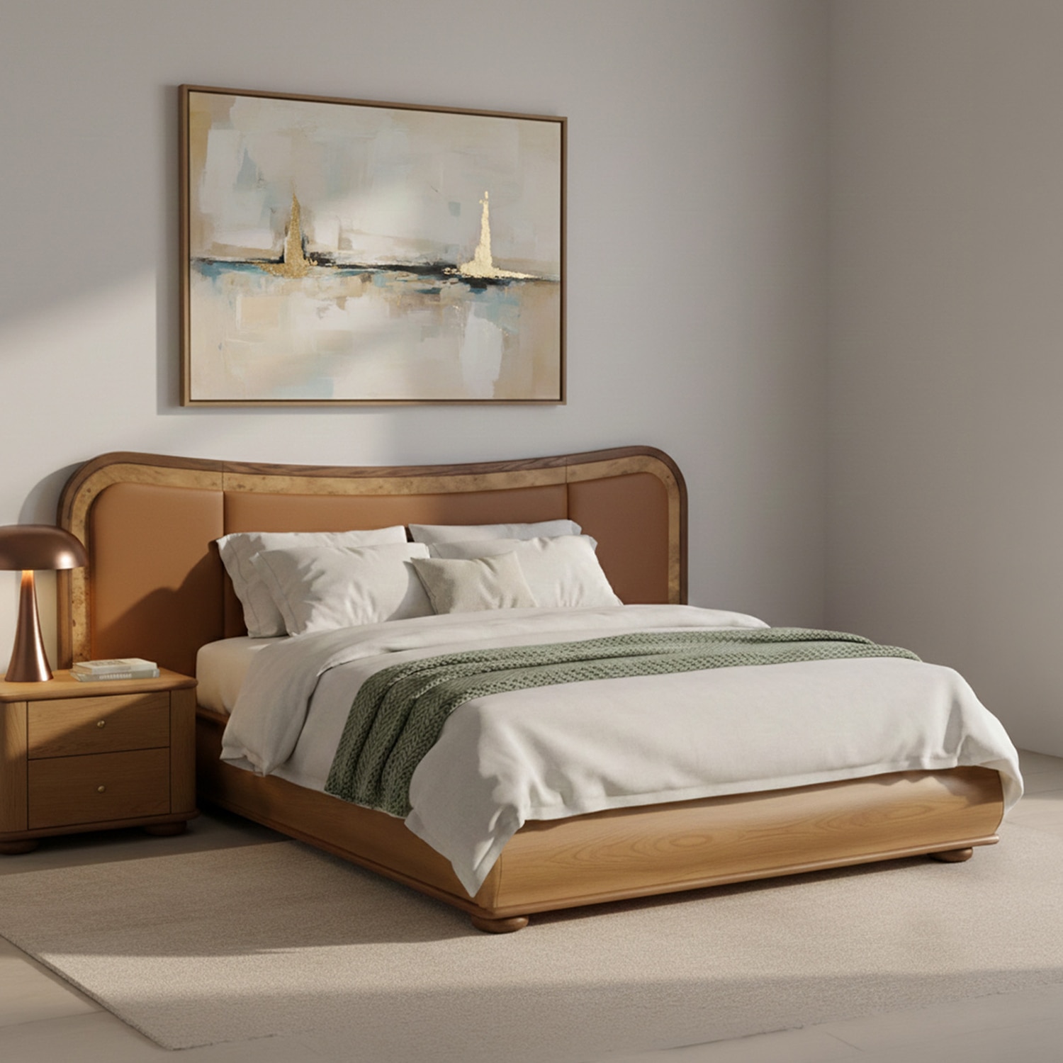 Elowen Softline Queen Size Bed in velvet With Oak wood Frame & Hydraulic Storage - Nestroots
