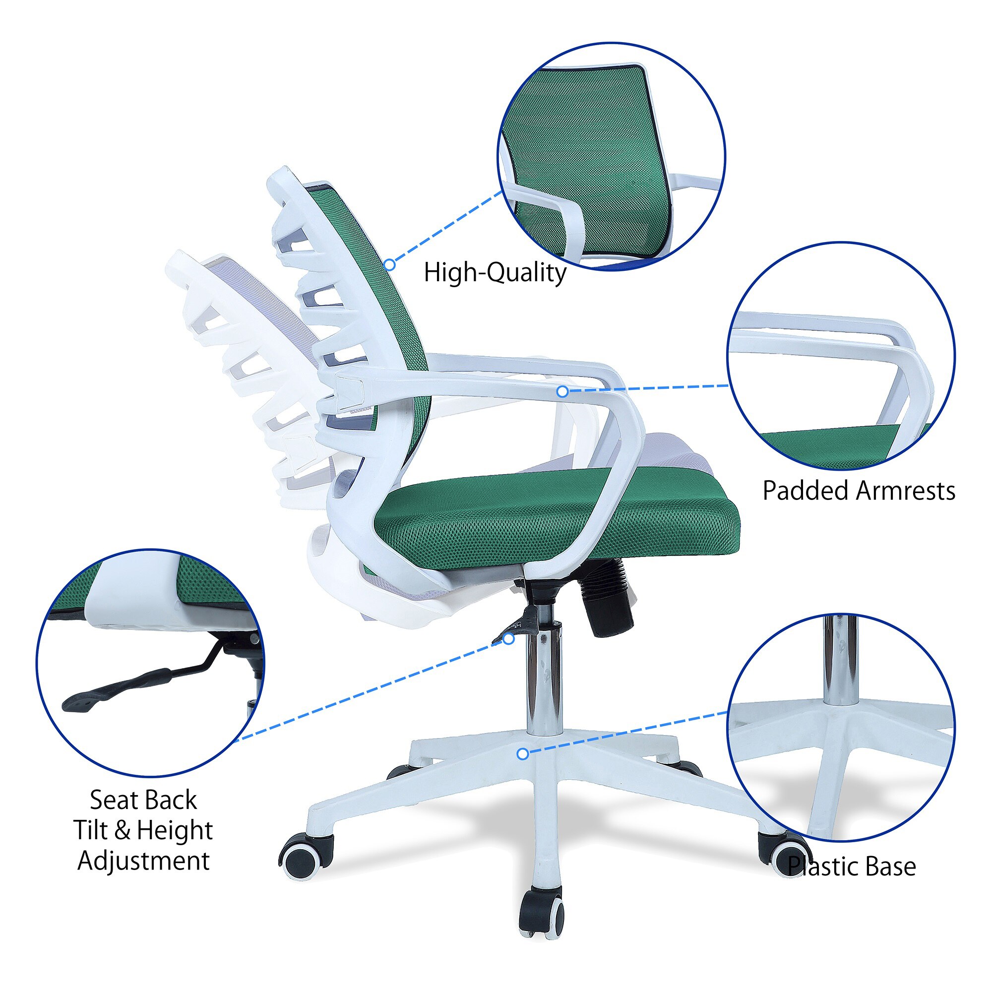 Iinea Mid Back Ergonomic Chair in Dark Green Colour