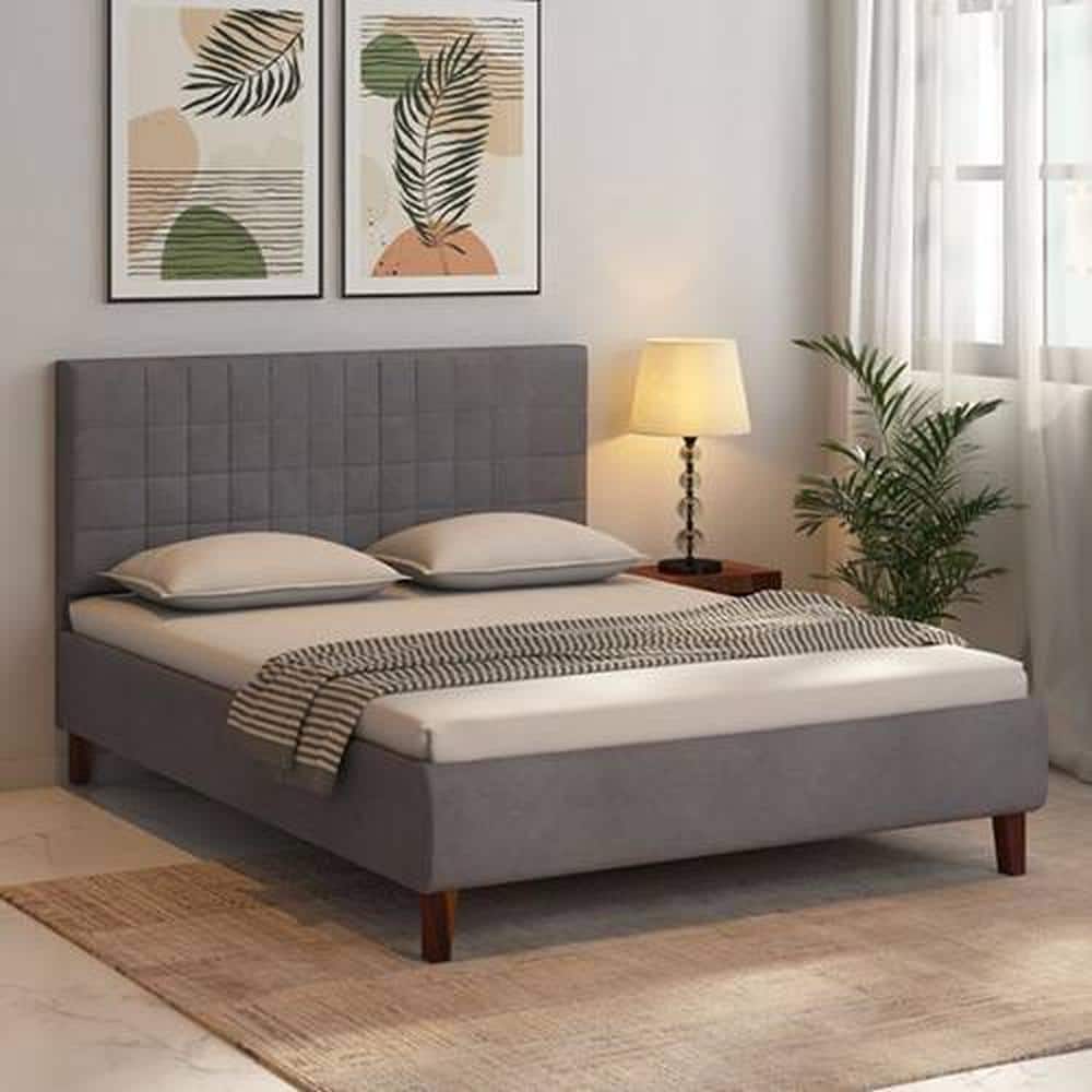 Checkered Engineered Wood Queen Size Non Storage Bed In Honey Oak Finish