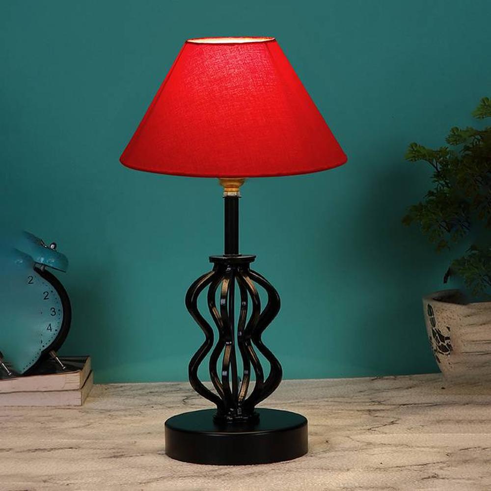 Octavia Red cotton Table lamp with Iron Base - Devansh