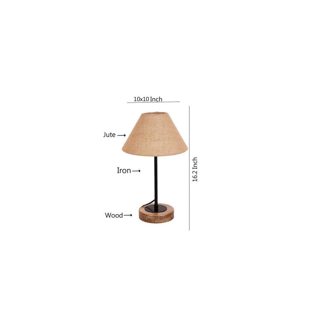 Kylian Beige Natural Fiber Shade Table Lamp with Natural Wood & Iron Base