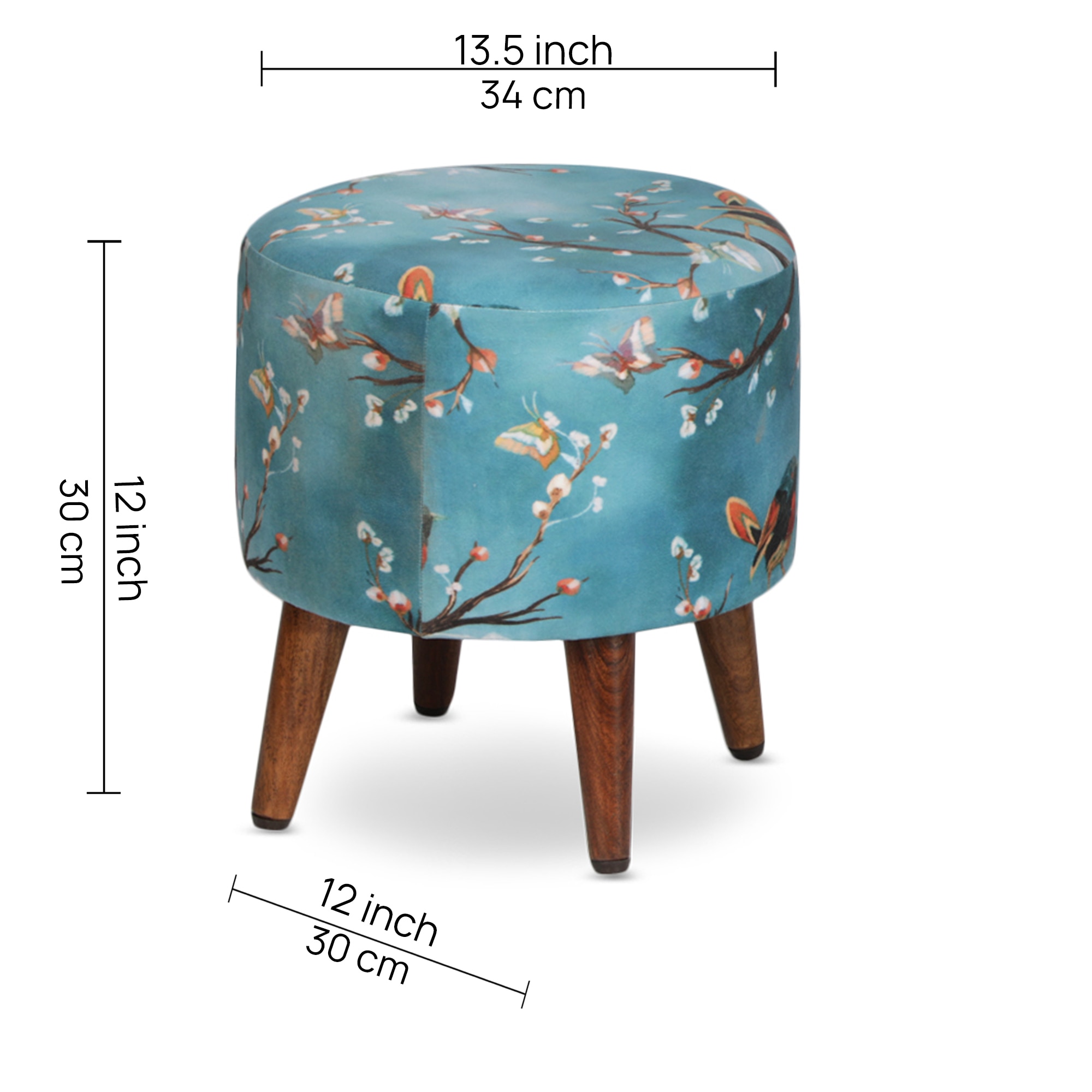 Genevra Solid Wood  Ottomon in  Blue Colour