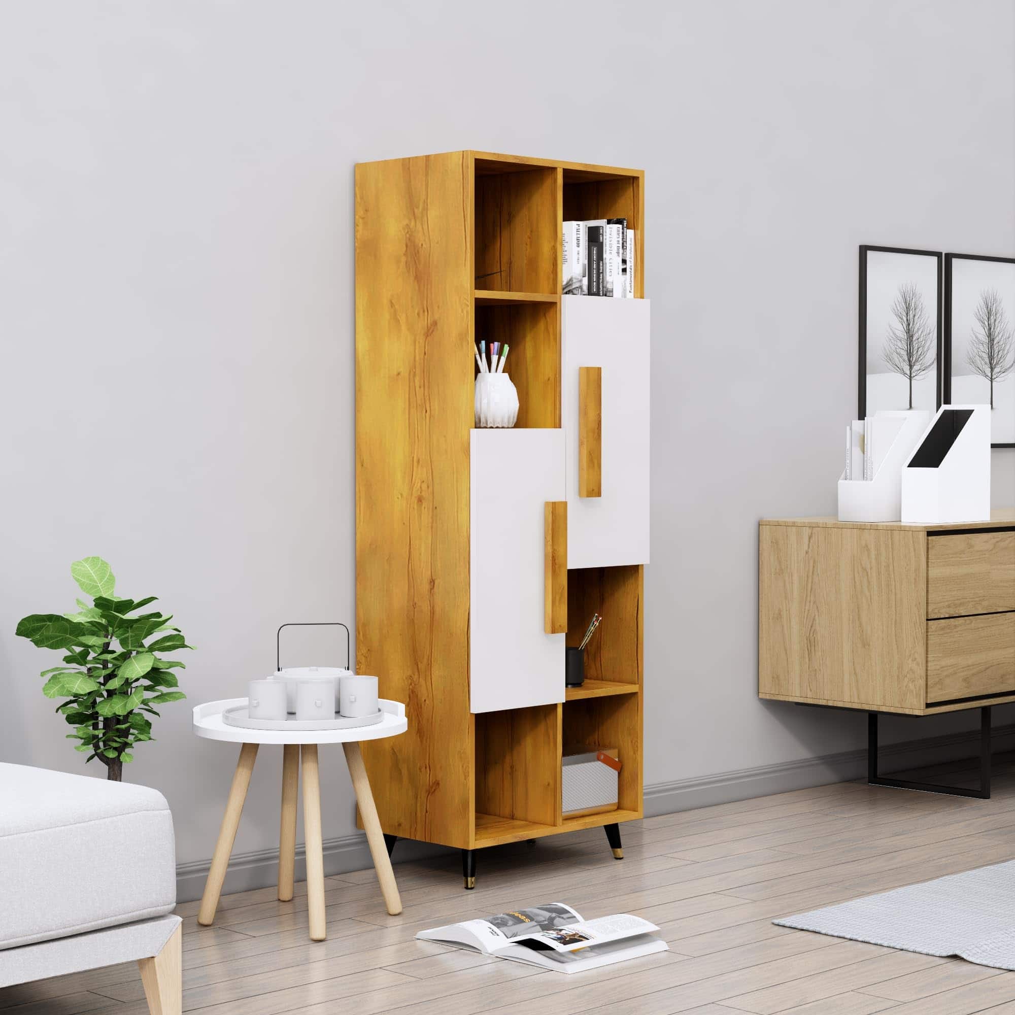 Hexa Engineered Wood Bookshelf Multipurpose Storage Rack in Giant Wood and Frosty White Colour - HexaRed