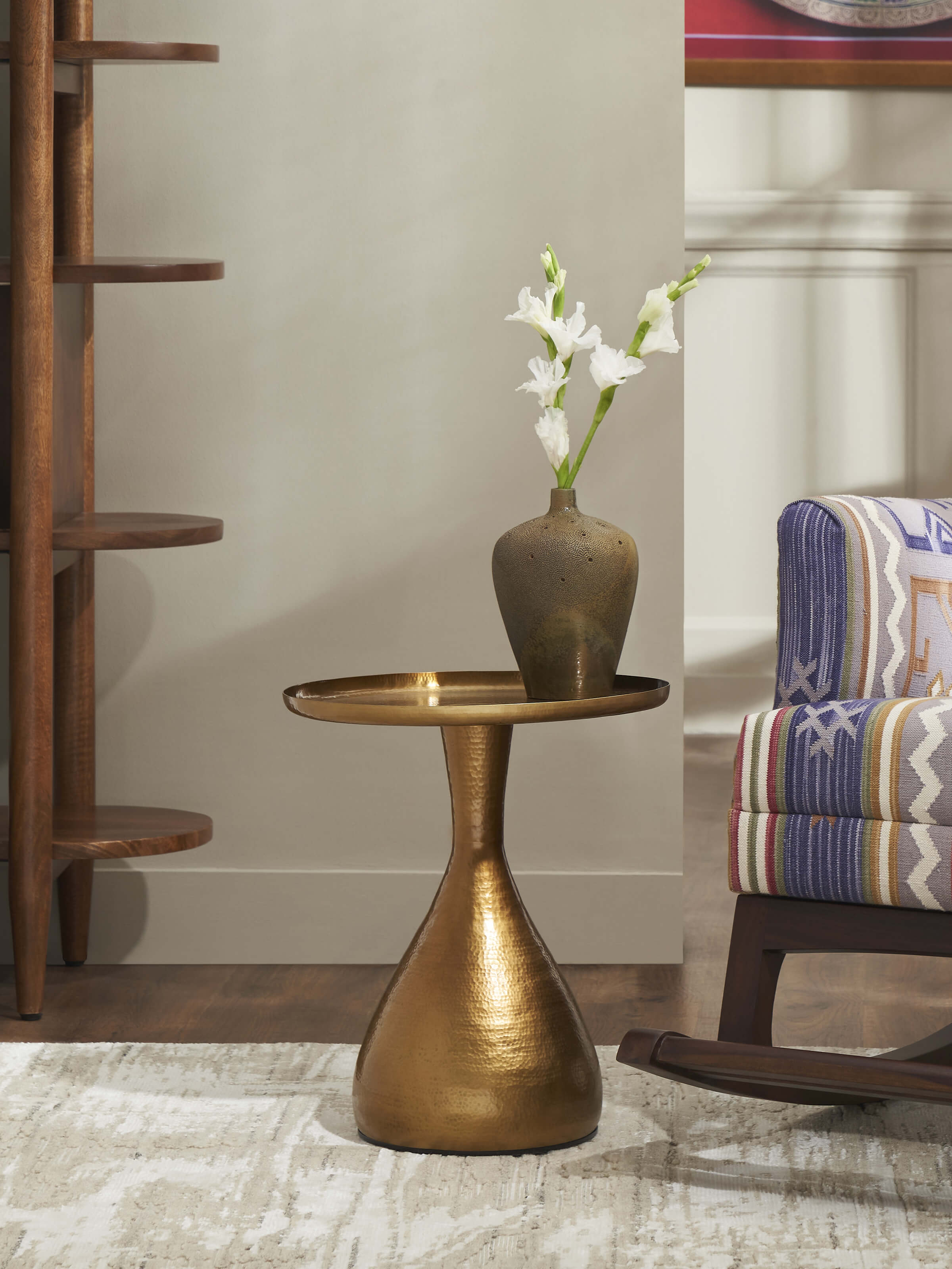 Lifestyle view of Cone Brass Thathera End & Side Table