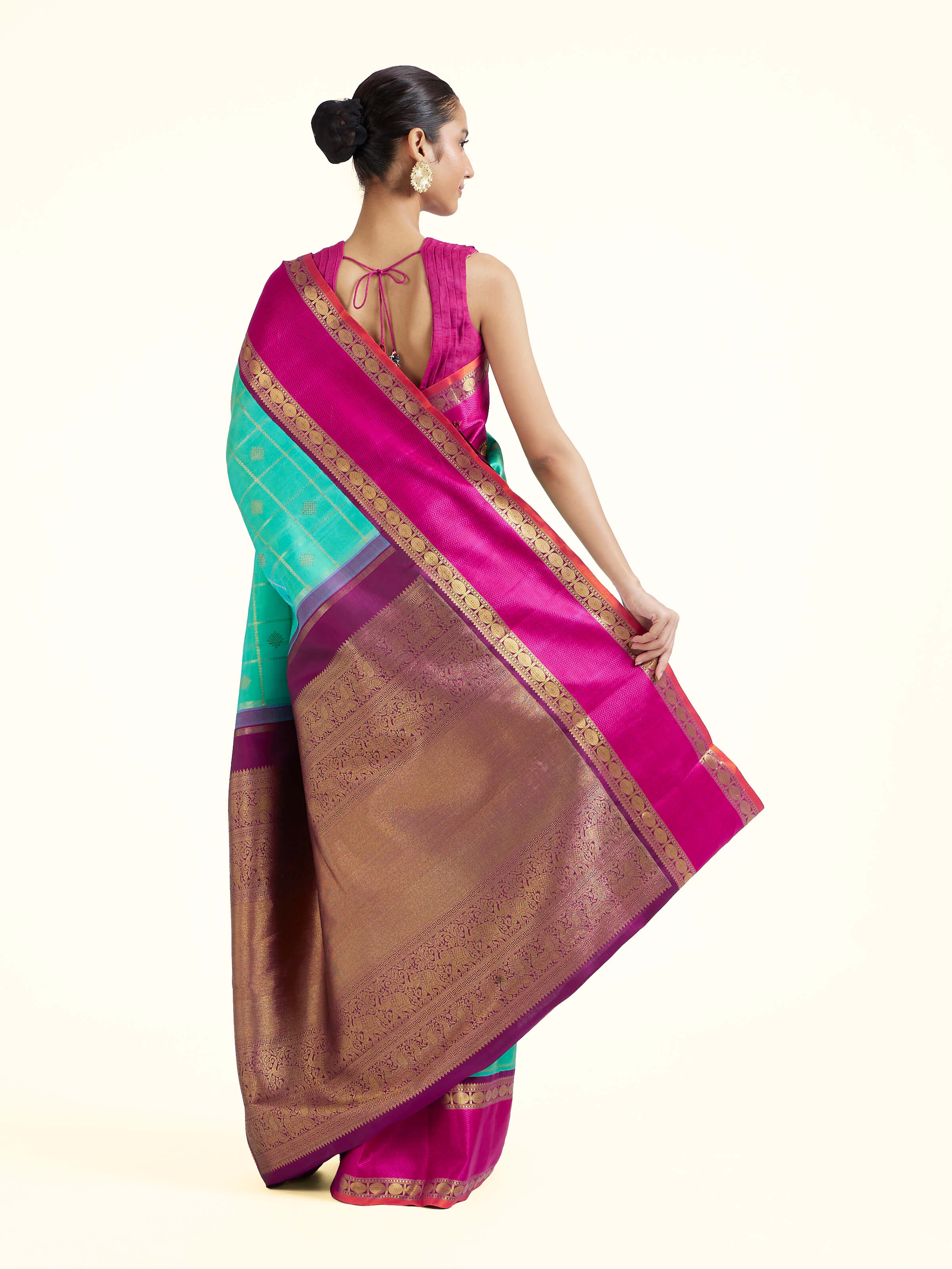 Turquoise Silk Kancheepuram Saree