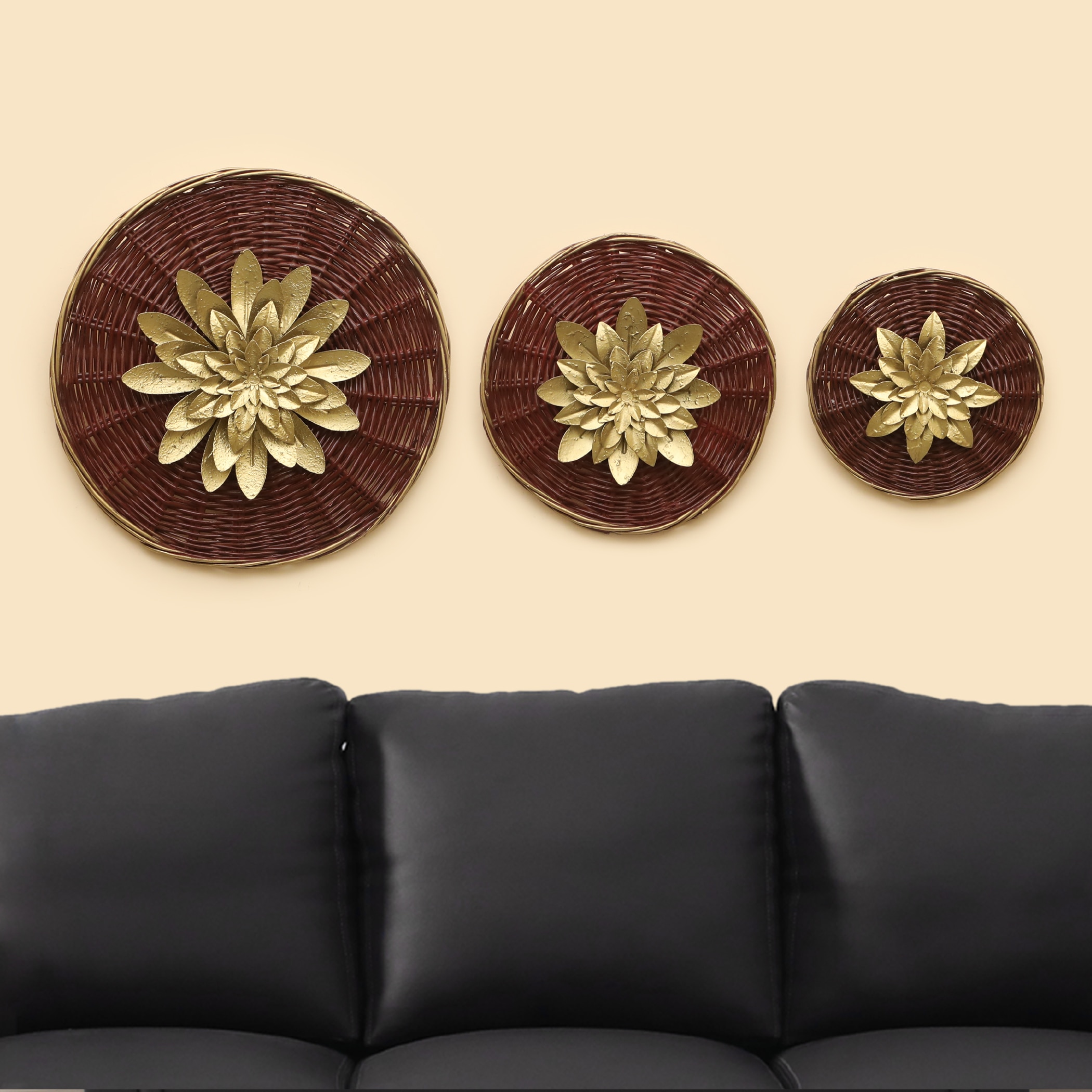 W-Anya Abstract Cane Wall Decor in Multicolor Set of 3