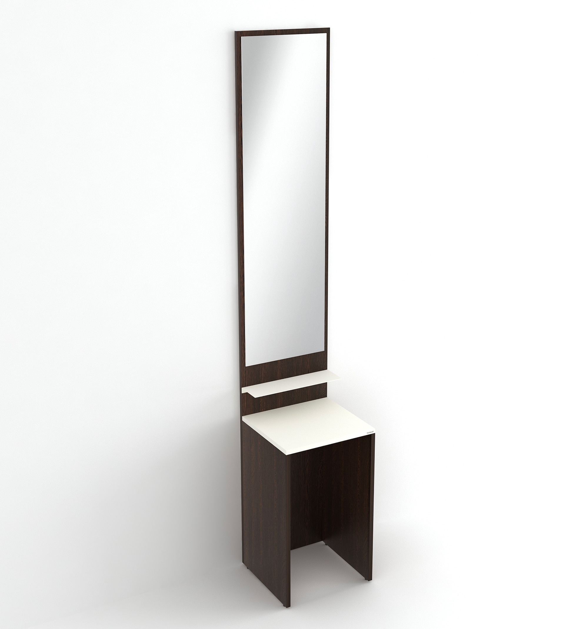BLUEWUD Alesti Engineered Wood Slim Dressing Table Full Length Rectangular Wall Mount Mirror With Utility Shelf (Wenge & White)