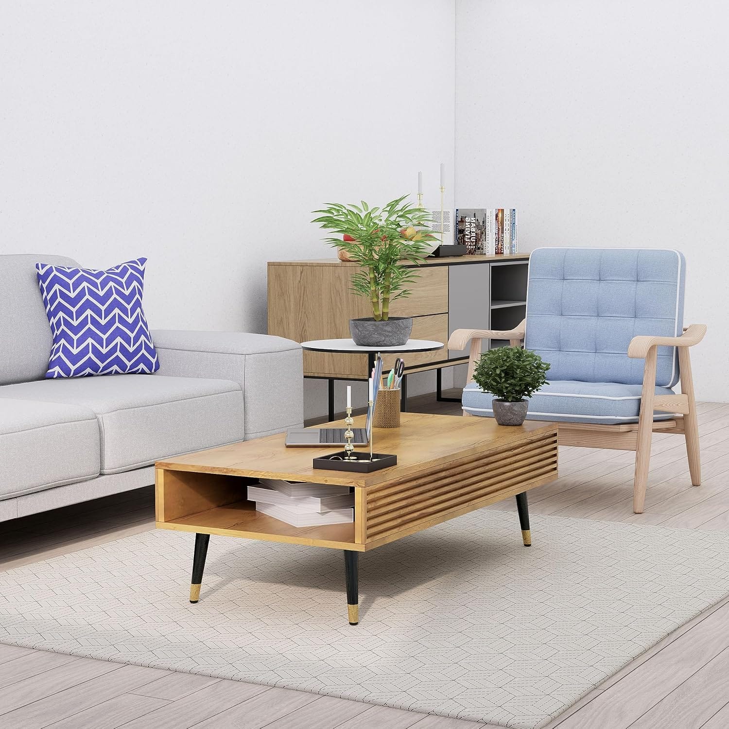 Hexa Engineered Wood Coffee Table With Metal Legs In Giant Wood - HexaRed