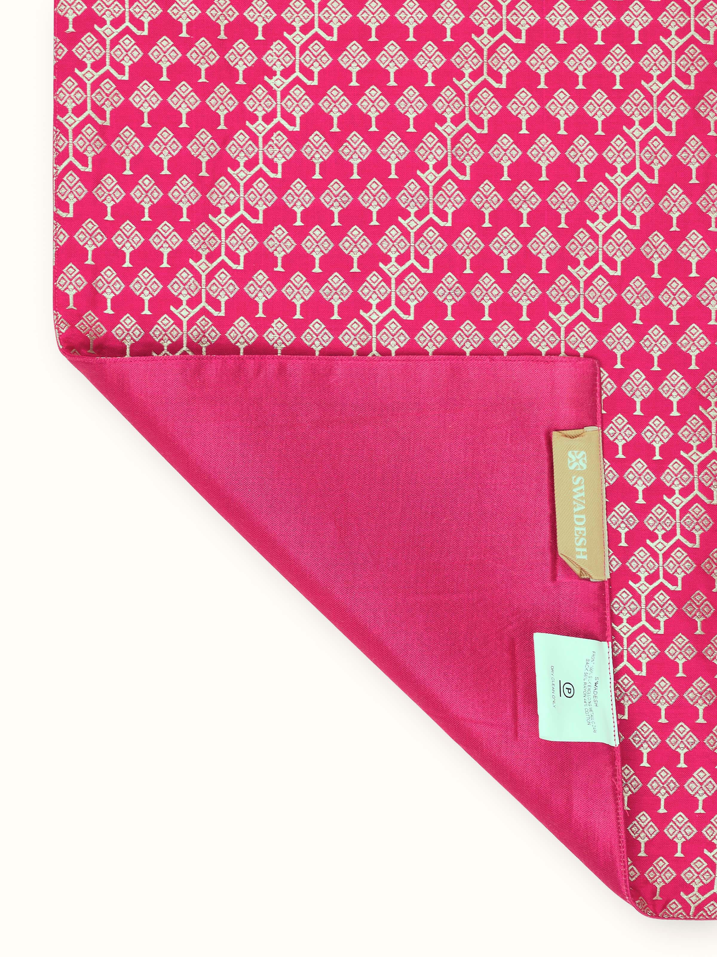 Avasa Pink Diagonal Stripe Banarasi Silk Brocade Handloom Table Runner