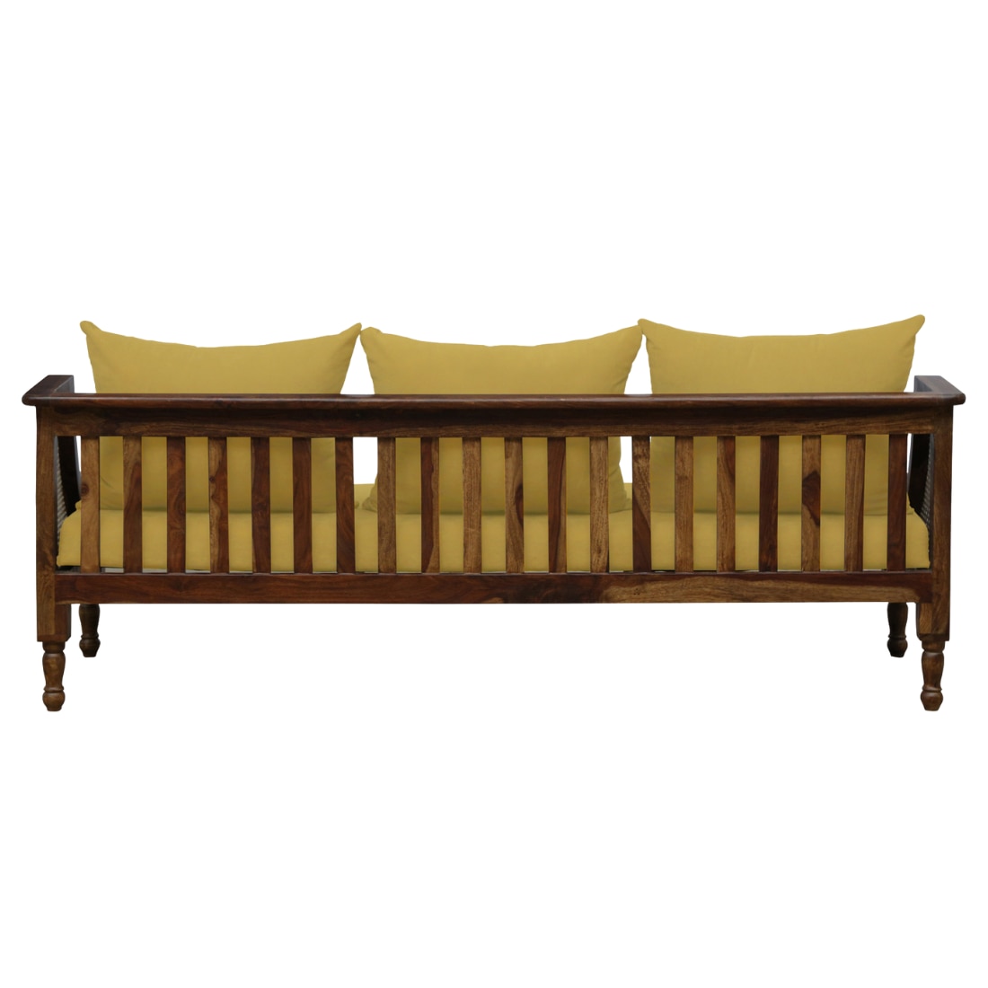 Heston 3+1+1 Seater Wooden Sofa in Yellow Fabric