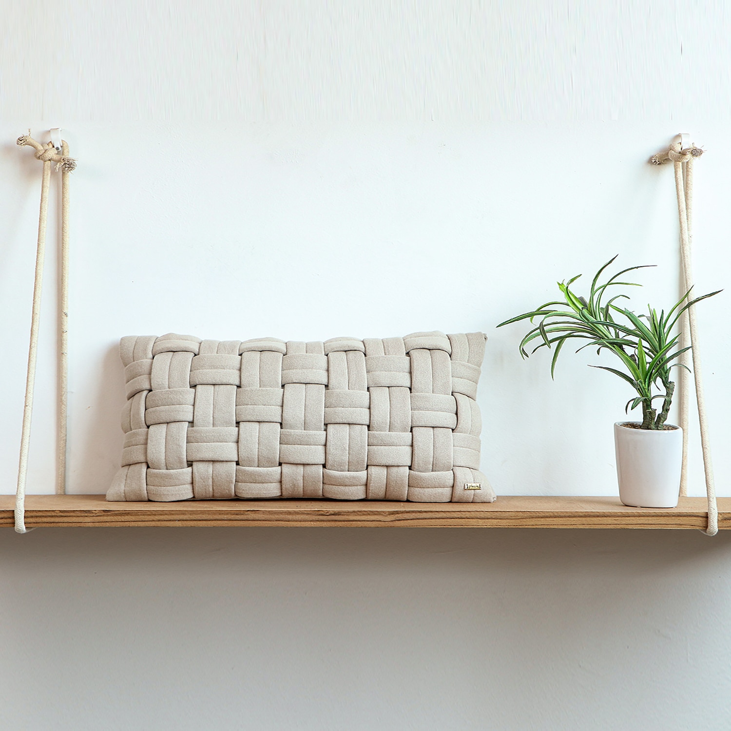 Basket Knit Pale Whisper Cotton Knitted Pillow Cover 12X20 Inches - Pluchi