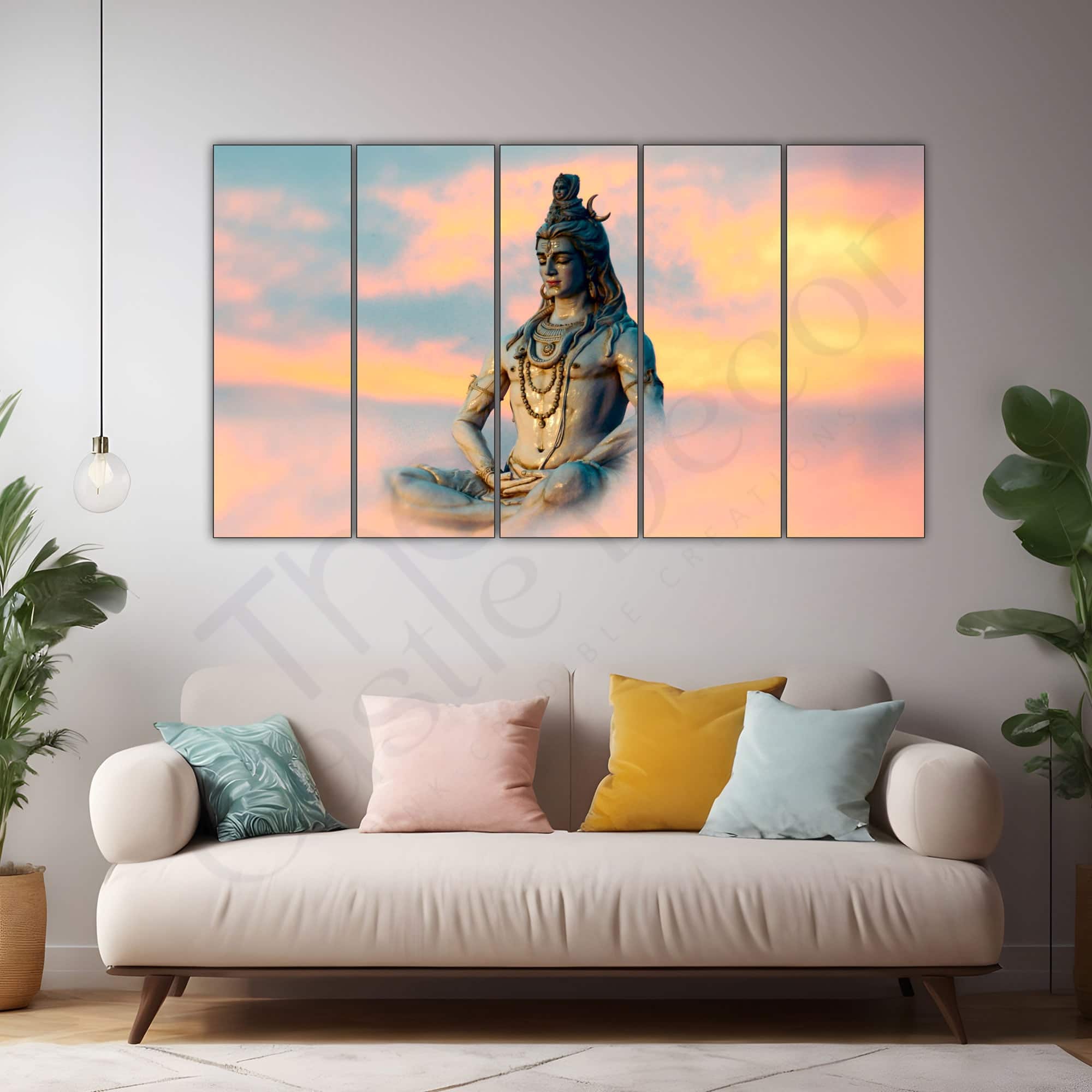 The Castle Decor Lord Shiva Heaven Wall Art Set of 5 27x48 Inch - The Castle Decor