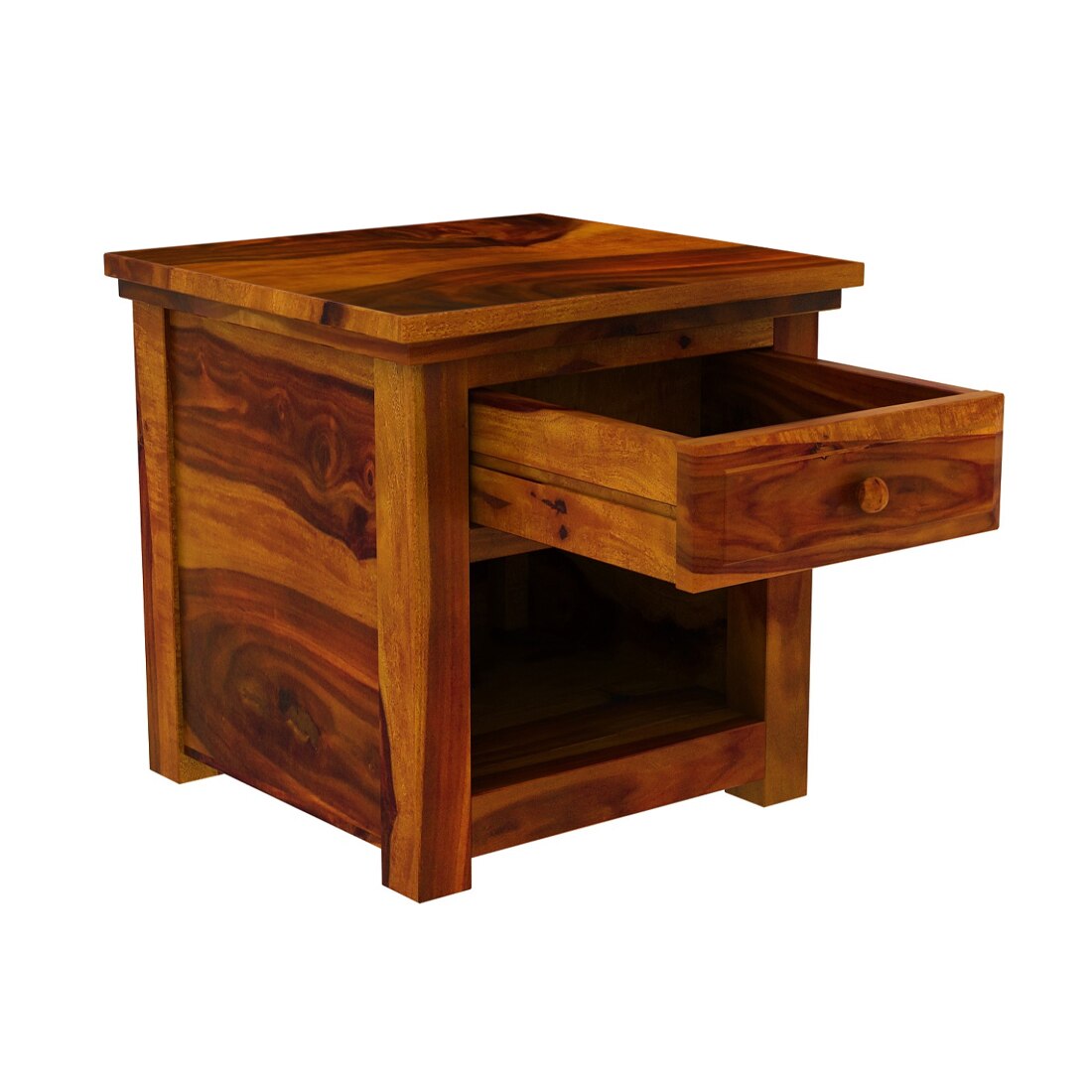 Happu Solid Wood Bedside Table in Honey Finish