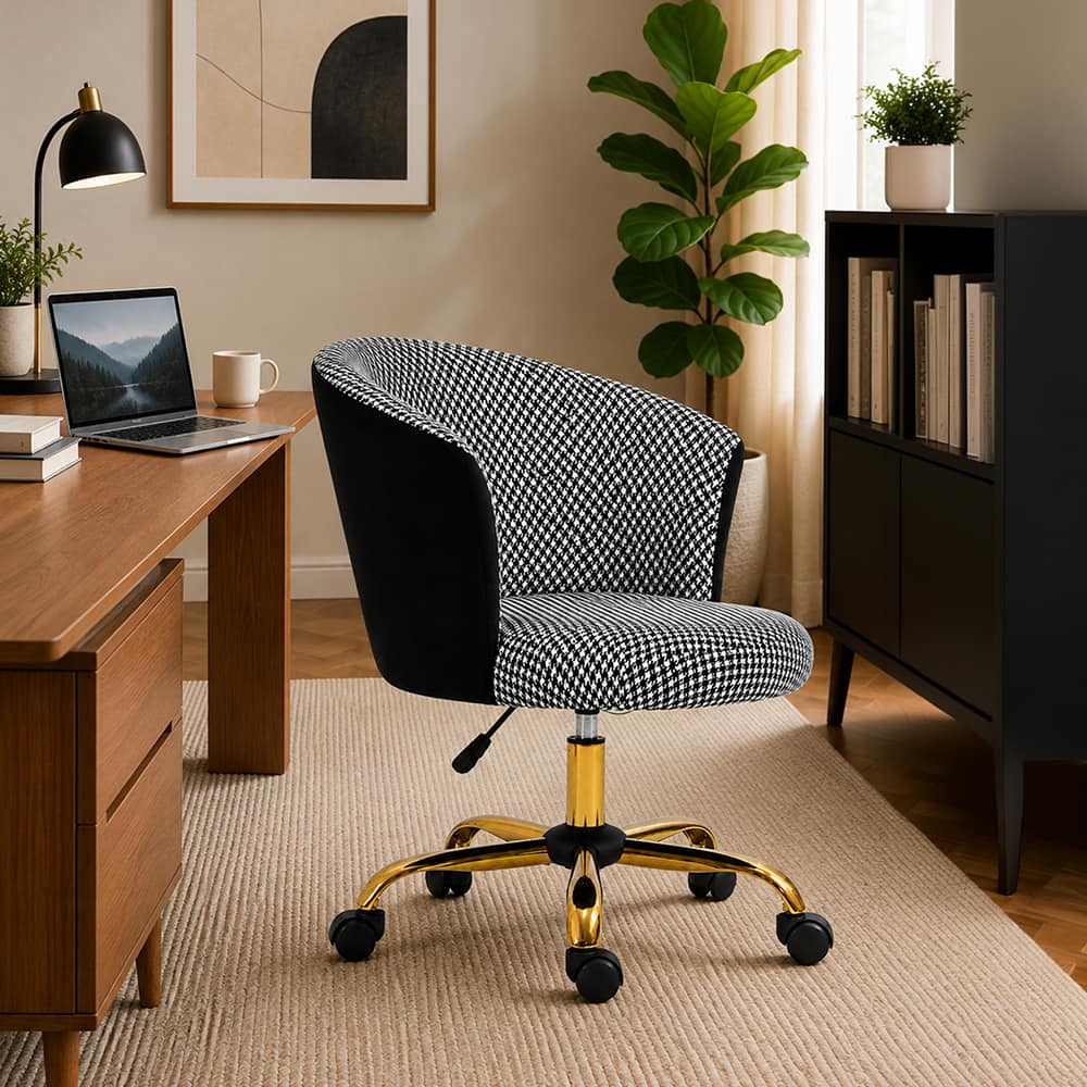 Doe Buck Paolo Black Houndstooth Upholstered Swivel Office Chair