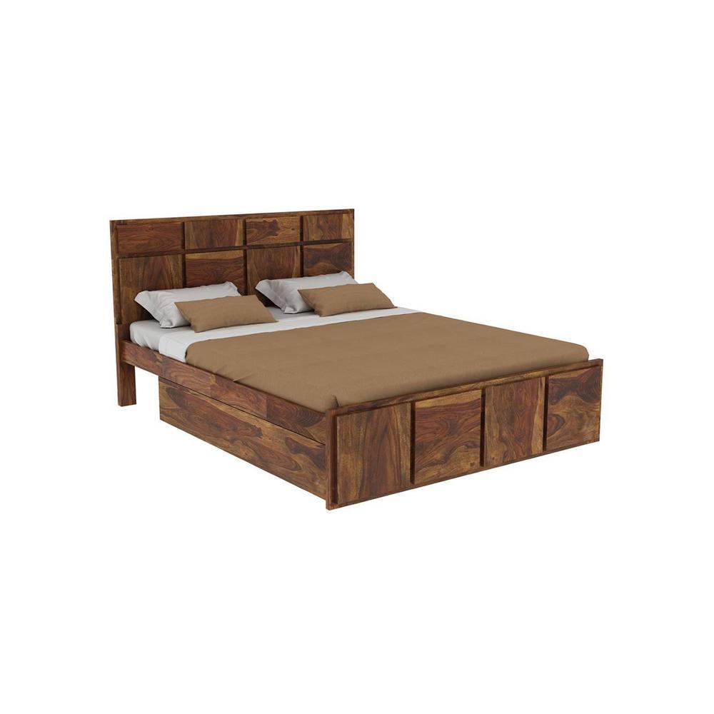 Sunburst Ratan Solid Wood Queen Size Storage Bed