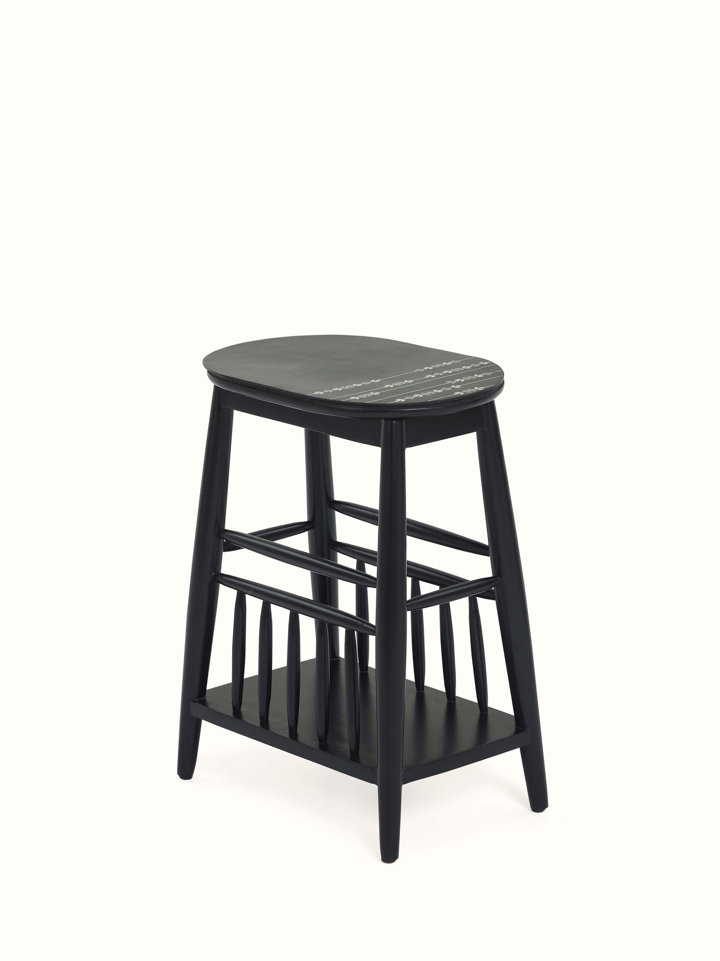 Mango Wood & Metal Bidriware Magazine Rack