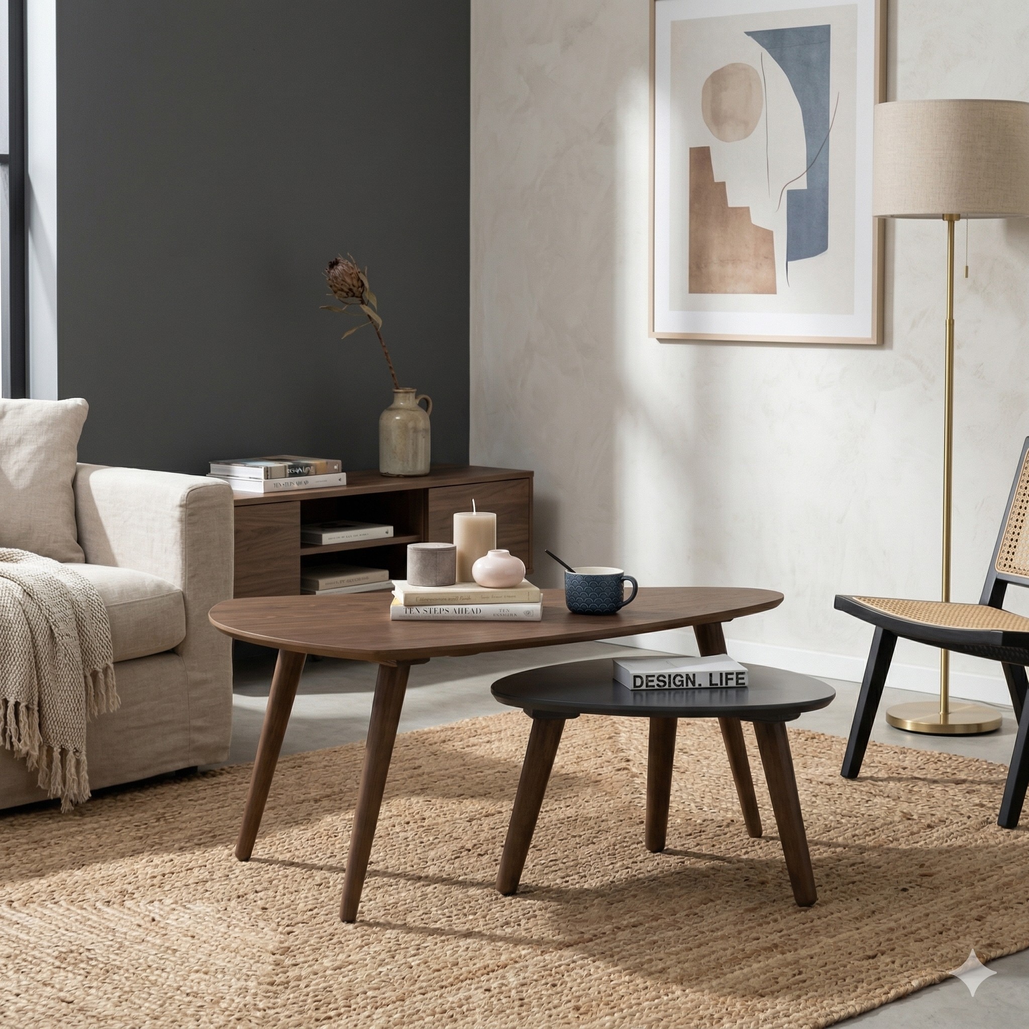 Scandinavian Vance Set of Two Occasional Tables Walnut Finish - Nestnordic