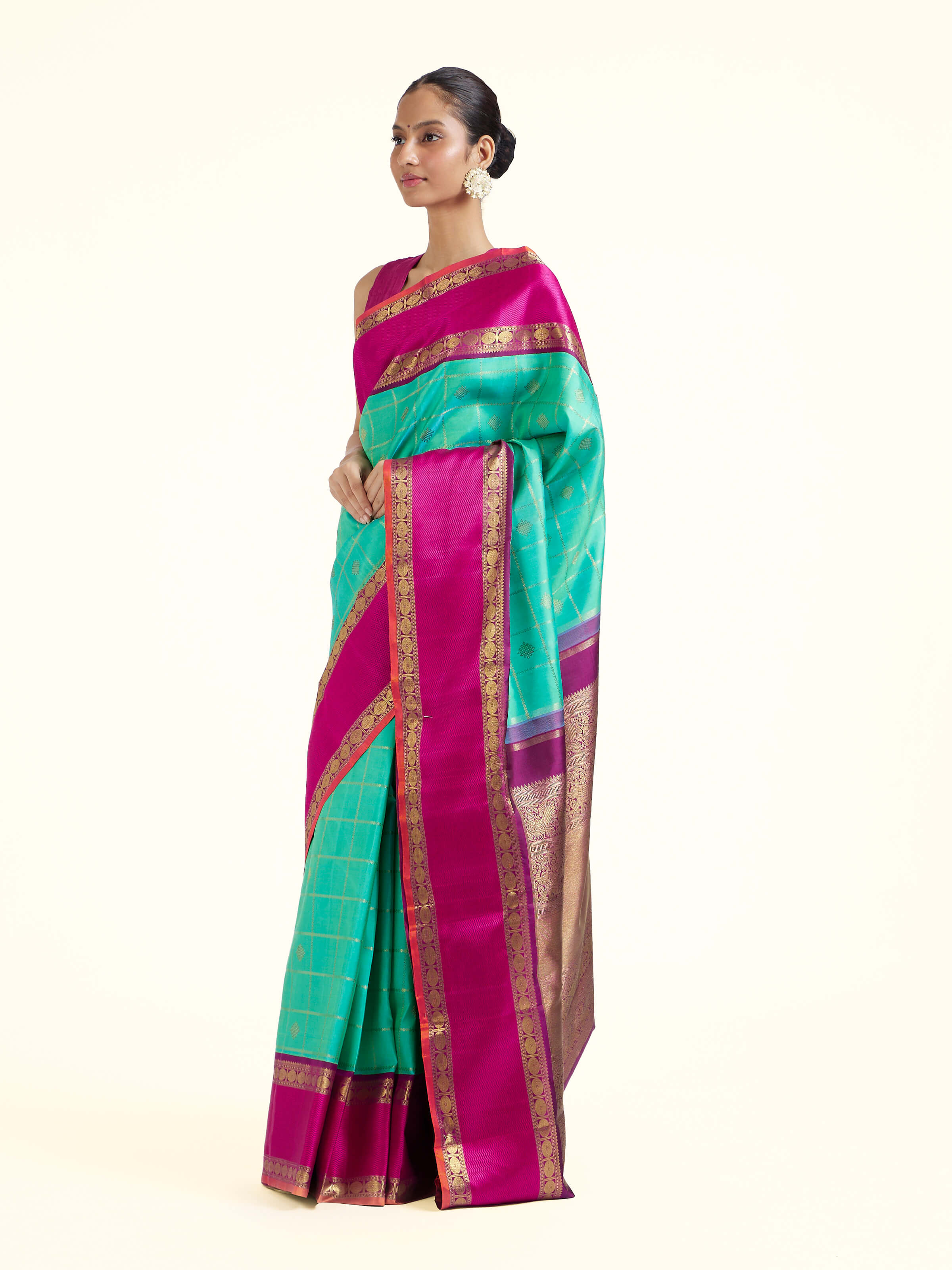 Turquoise Silk Kancheepuram Saree