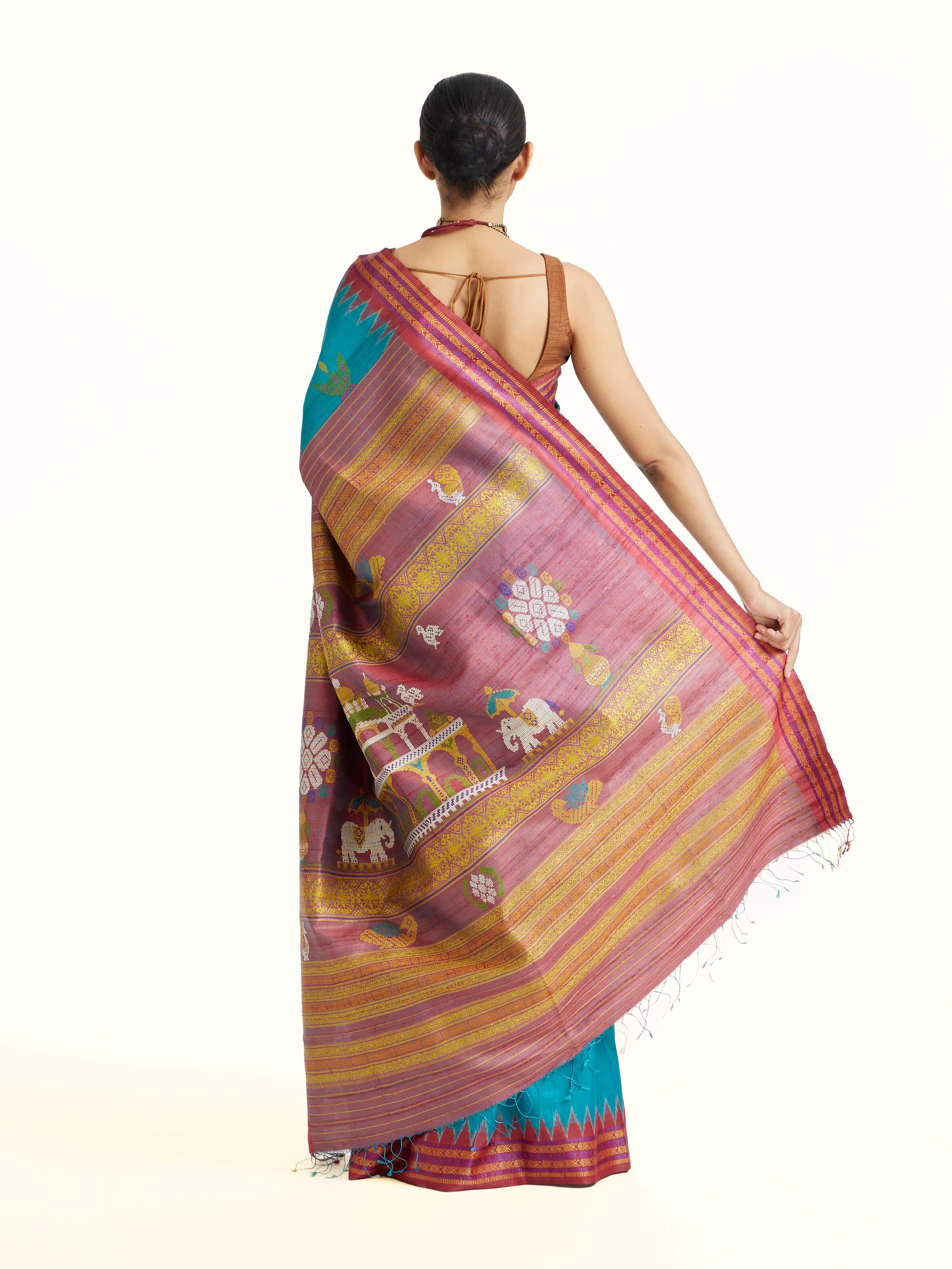 Turquoise Tussar Silk Odisha Ikat Saree