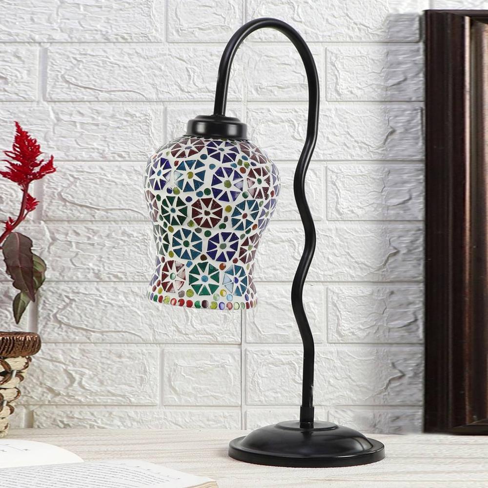 Multicolor Mosaic Glass Zig Zag Curvy Table lamp with Iron Base (EN11) - Devansh