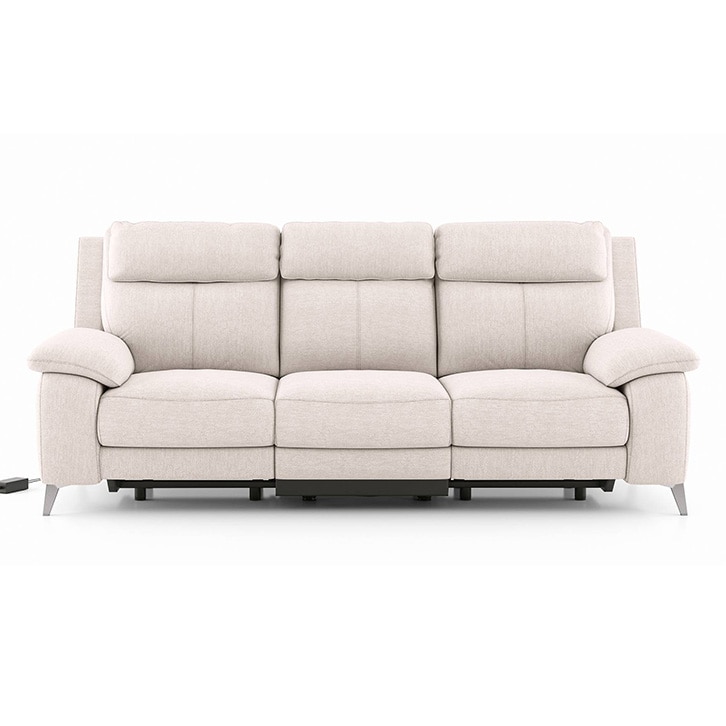 Emila Fabric Three Seater Motorized Recliner in Cream Colour