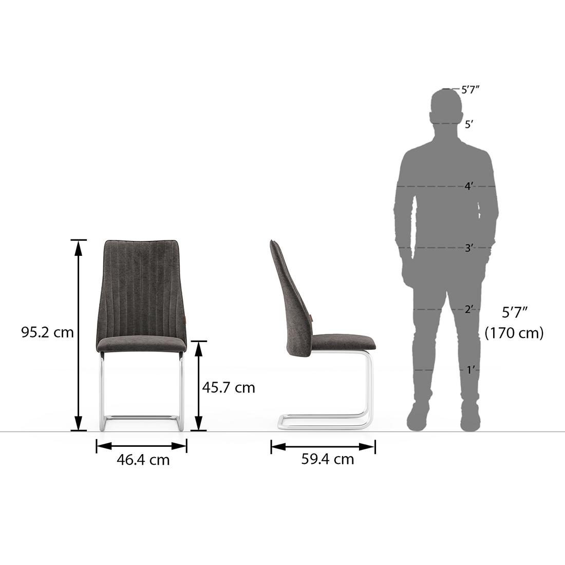 Ingrid Fabric Dining Chair Set Of 2 In Grey Colour