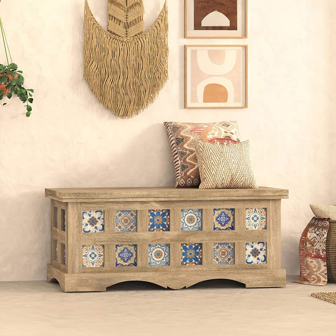 Azul Solid Wood Bench In Brushed Bali Oak Finish