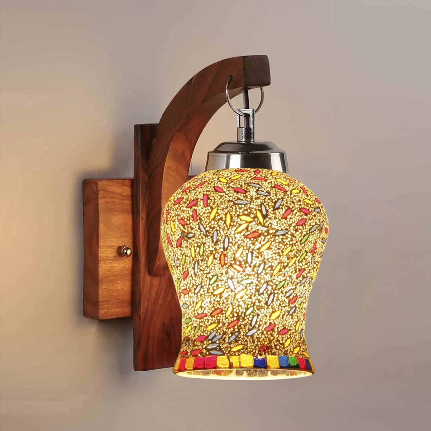 Devansh Solid Wood Electric Wall Light in Brown Colour with Multi Shade Count of 1 Light - Devansh