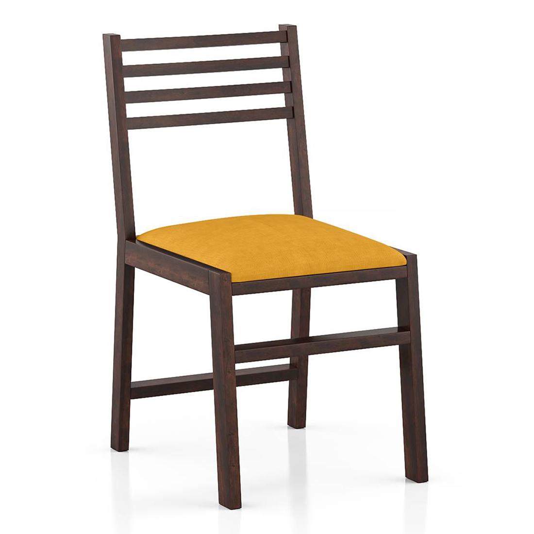 Caprica Solid Wood Dining Chair Set Of 2 In Mango Walnut Finish With Yellow Fabric Colour