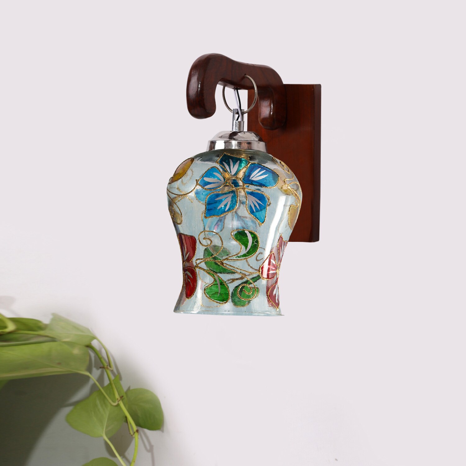 Devansh Solid Wood Electric Wall Light in Brown Colour with Multi Shade Count of 1 Light