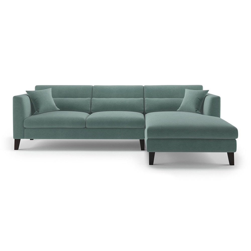 Lewis Sectional Sofa (Colour : Dusty Turquoise Velvet, Cushion : Hard, Seater : Right Aligned 3 Seater + Right Aligned Chaise) - Urban Ladder