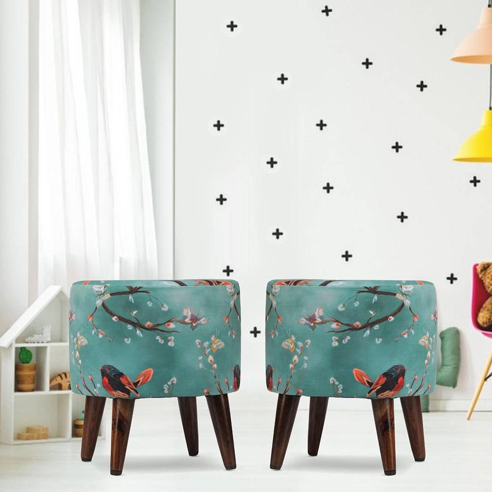 Henry Solid Wood  Ottomon in  Green Colour