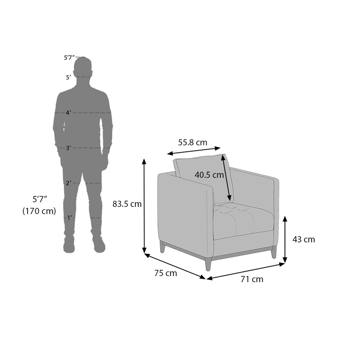 Florence Premium 1 Seater Fabric Sofa in Malibu Colour