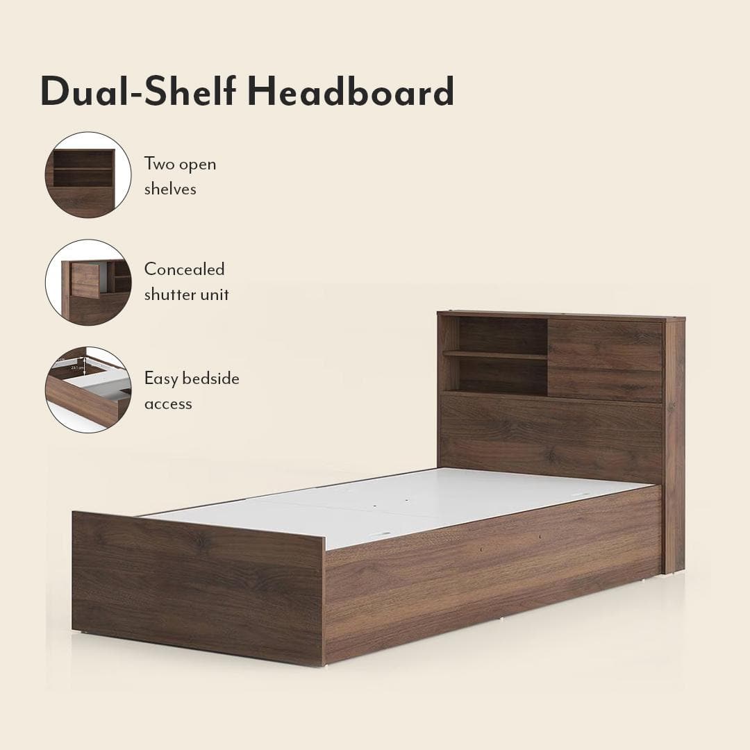 Amy Engineered Wood Single Size Box Storage Bed In Classic Walnut Finish