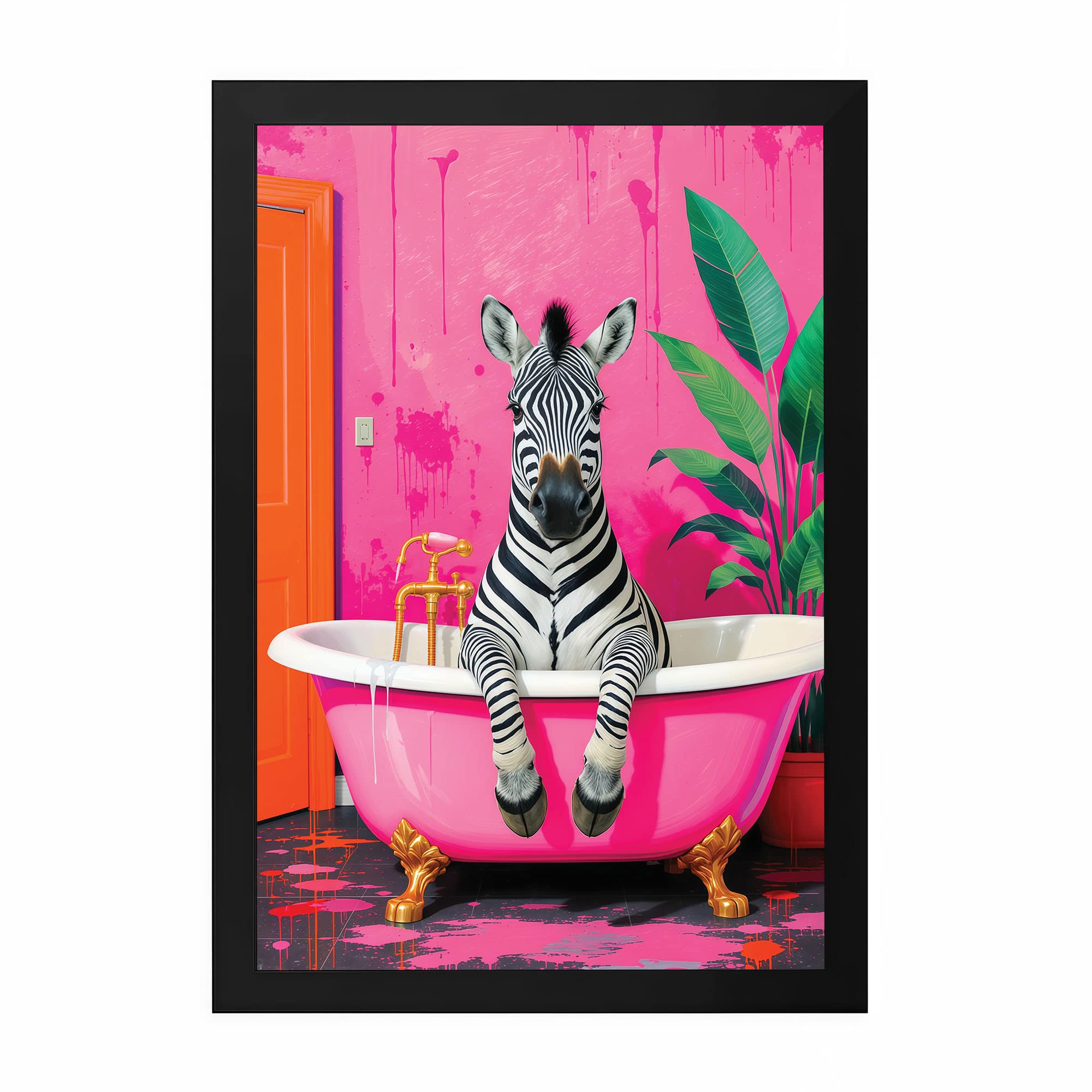 The Castle Decor Quirky Zebra Pink Bathtub Bathroom Wall Art 8x12 Inch - The Castle Decor