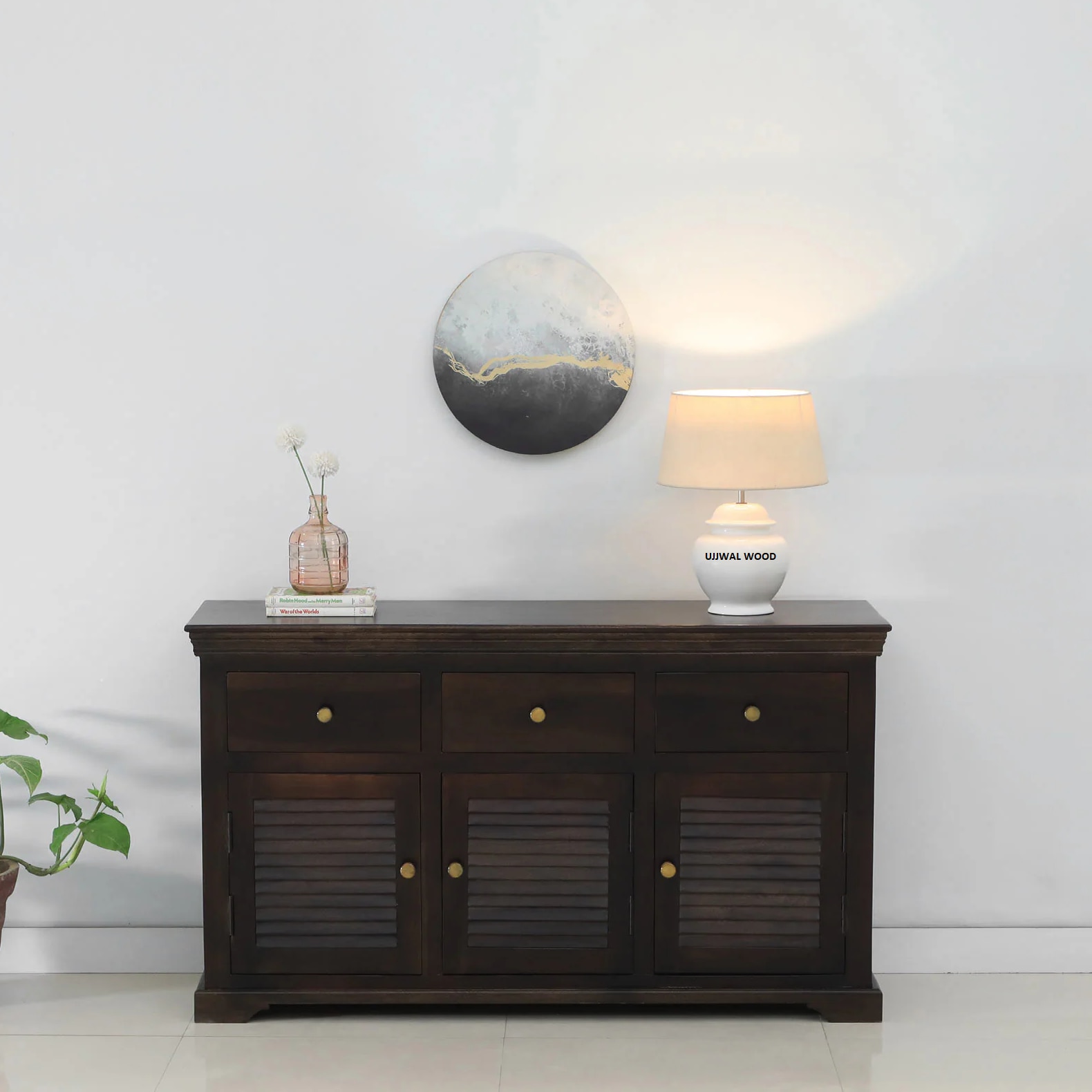 Sheesham Wood Sideboard In Scratch Resistant Warm Chestnut Finish - Ujjwal Wood