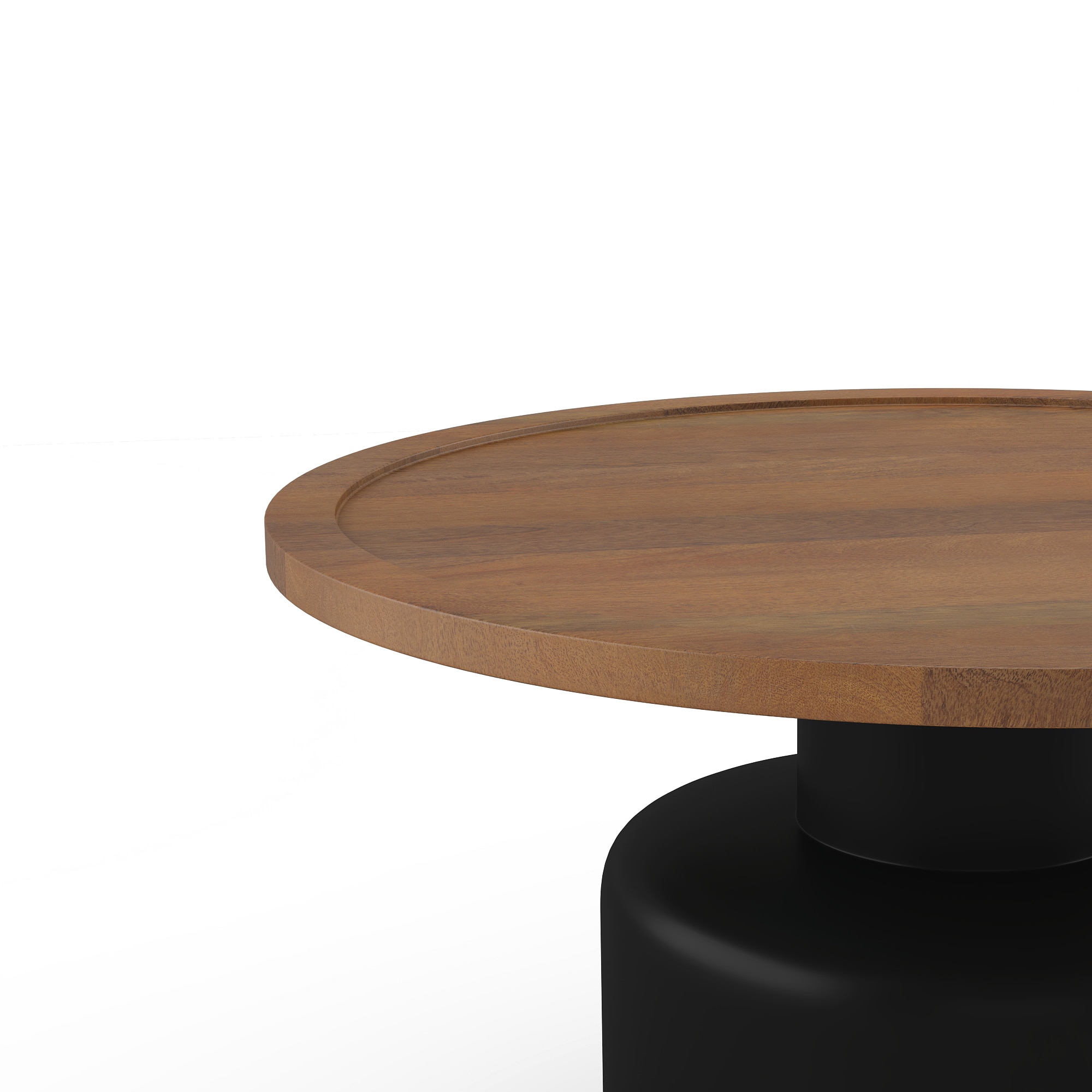 Toro Solid Wood Round Coffee Table In Dual Tone Amber Walnut And Black Finish