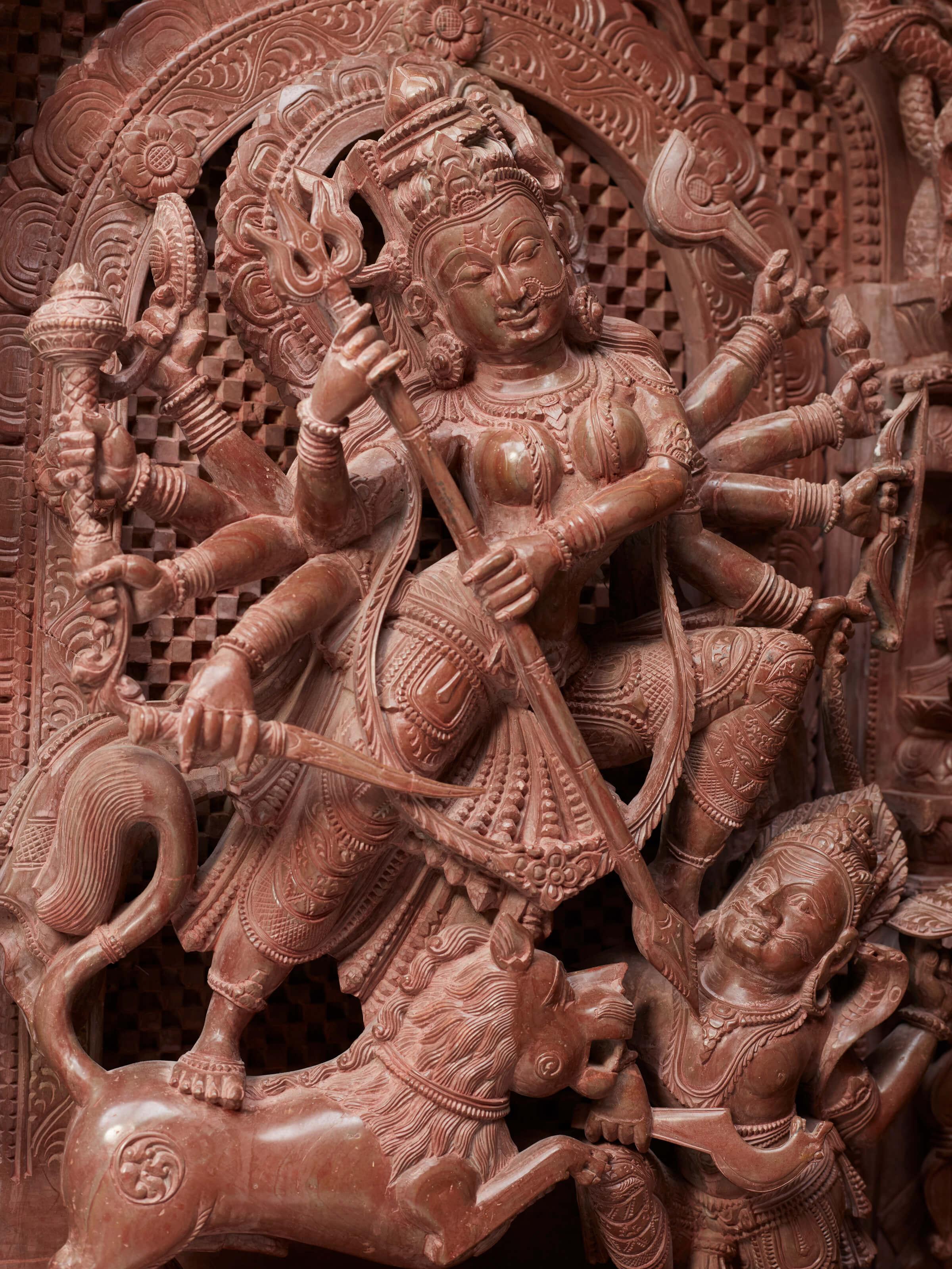 Alternate view of Stone Devi Idol displaying its full design and detailed carving.