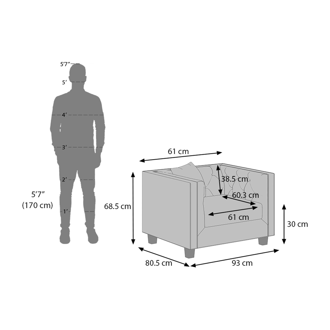 Windsor Premium 1 Seater Fabric Sofa in Lapis Blue Colour