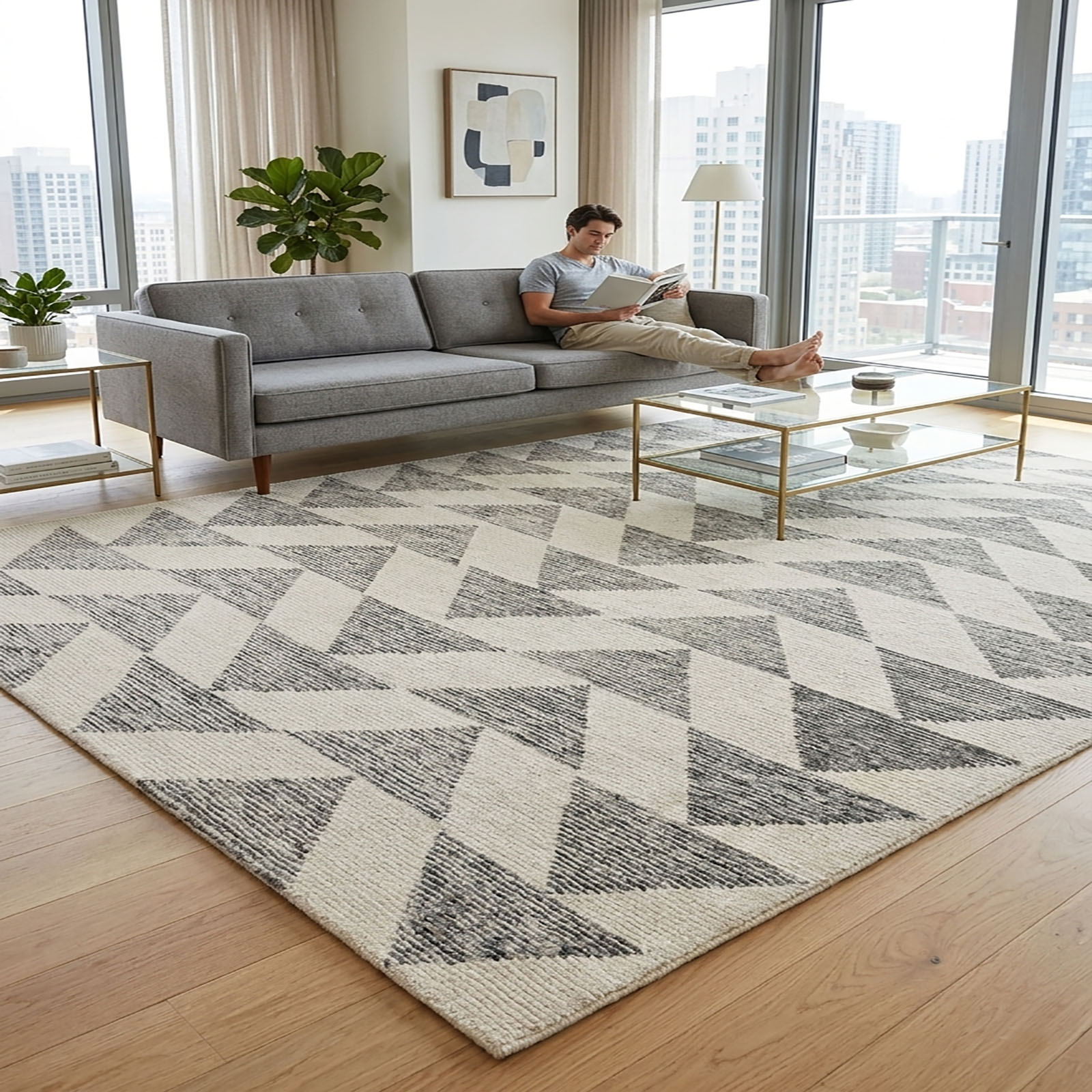 Modern Bohemian Chevron Area Rug Cream Grey 63 x 92 - The Woven Legacy
