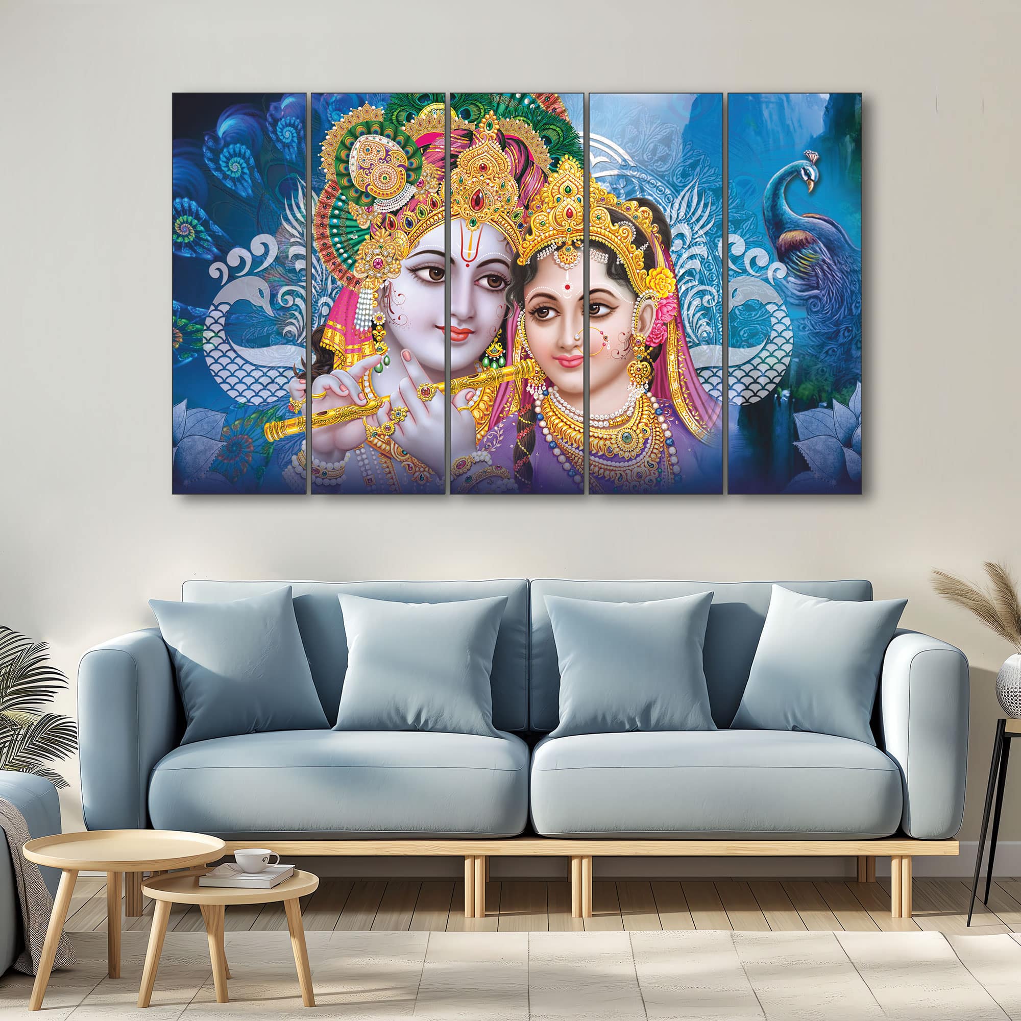 The Castle Decor Radha Krishna Spiritual Wall Art Framed Painting 27x48 Inch (Style 6) - The Castle Decor