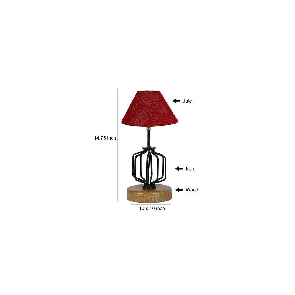 Gabrielle Maroon Jute Table lamp with Wood & Iron Base