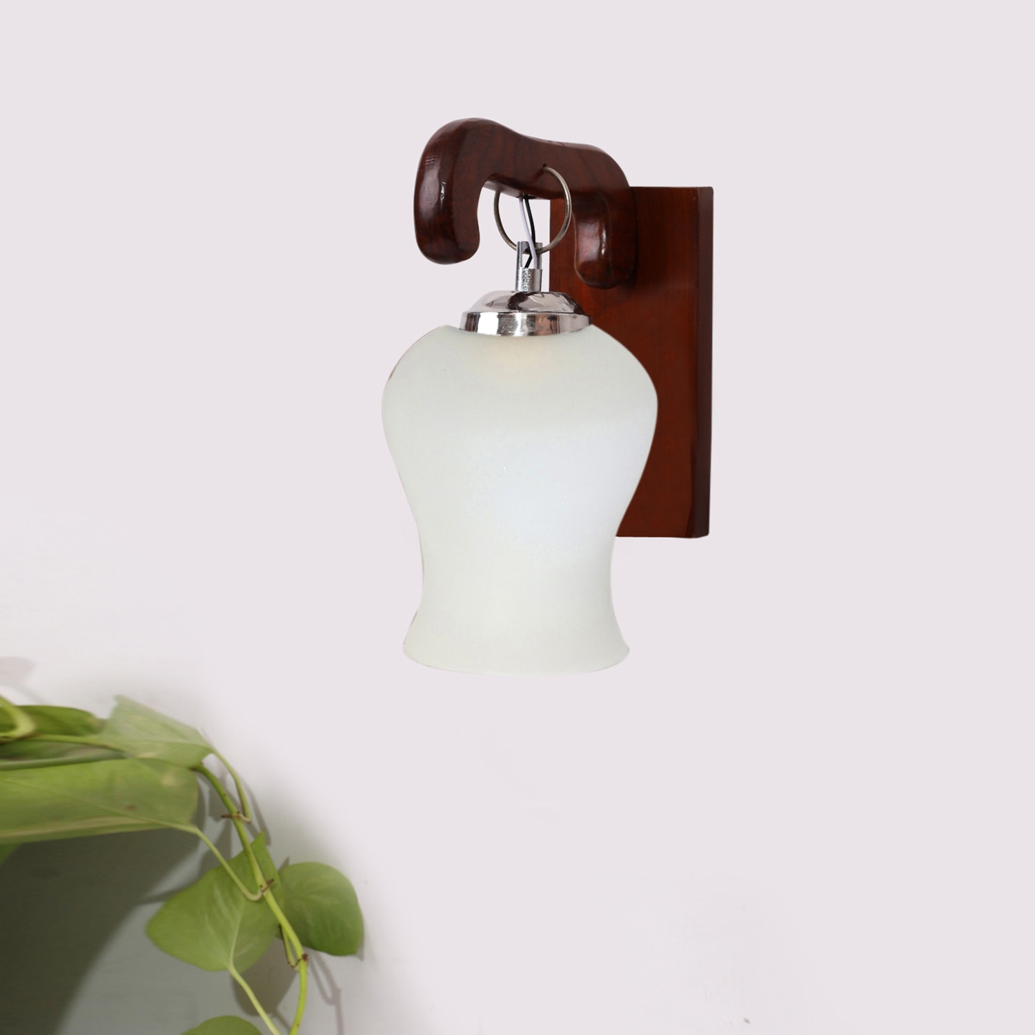 Devansh Solid Wood Electric Wall Light in Brown Colour with White Shade Count of 1 Light
