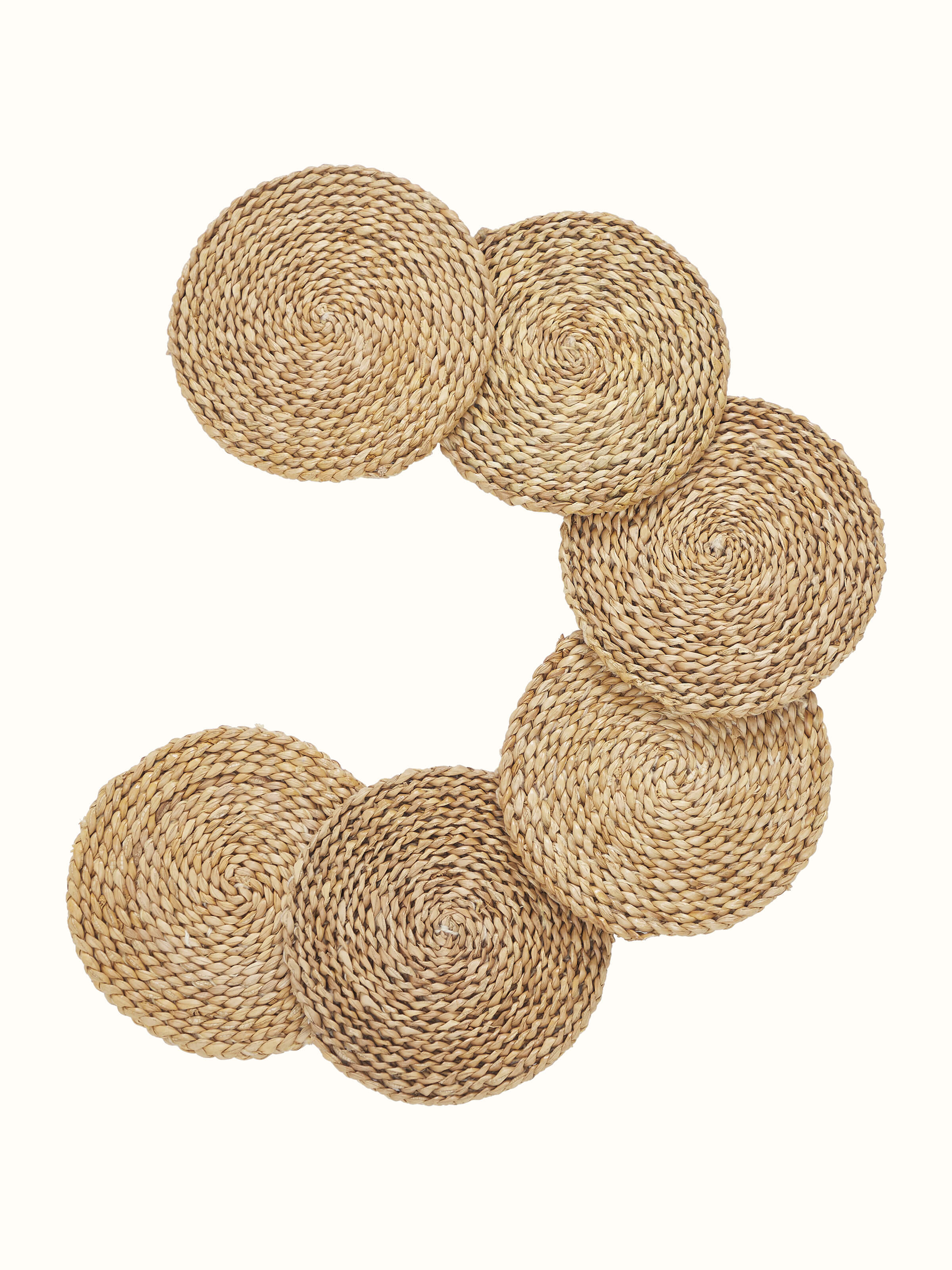 Vritti Brown Solid Oval Natural Fibre Hogla Pata Coaster (6 Pcs)