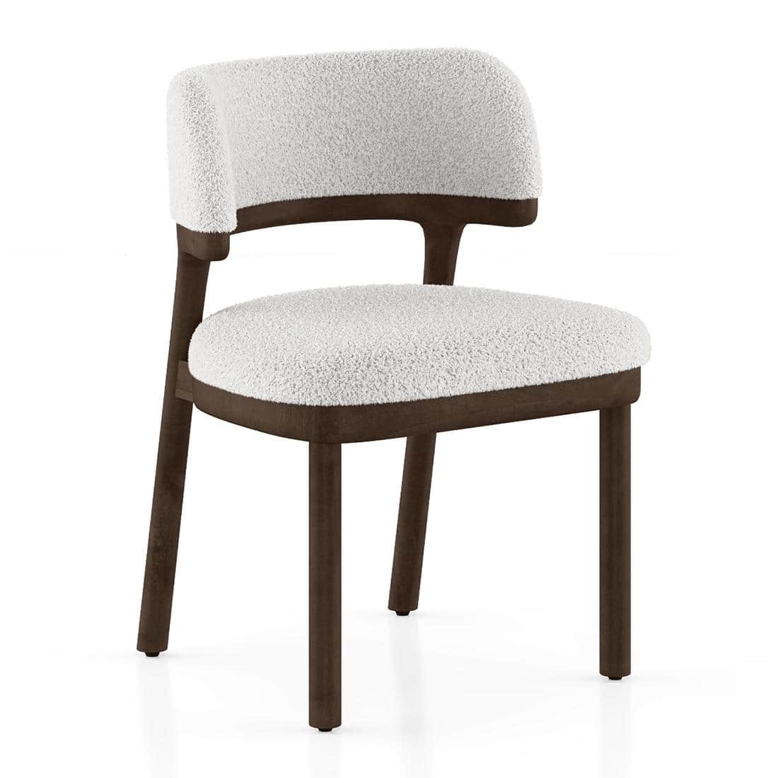 Dune Solid Wood Single Dining Chair In Brown Oak Finish with White Boucle Colour
